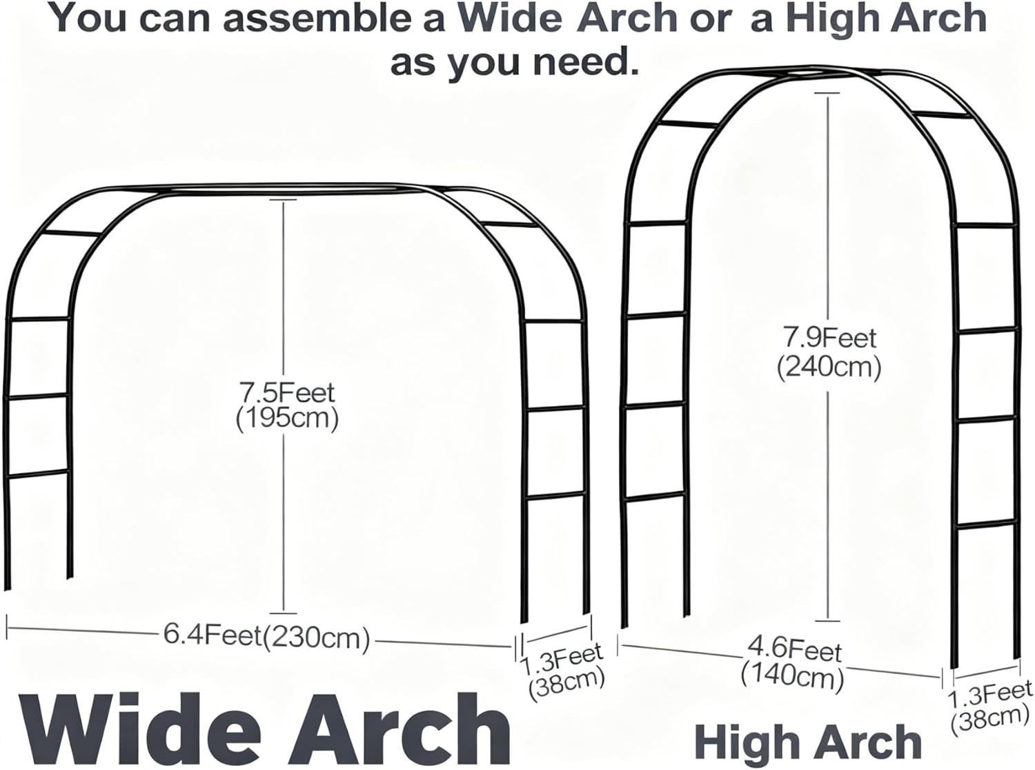 Metal Arch Frame, Metal Pergola Arbor, Garden Trellis for Various Climbing Plants Wedding Garden Bridal Party Decoration, Black image number 2