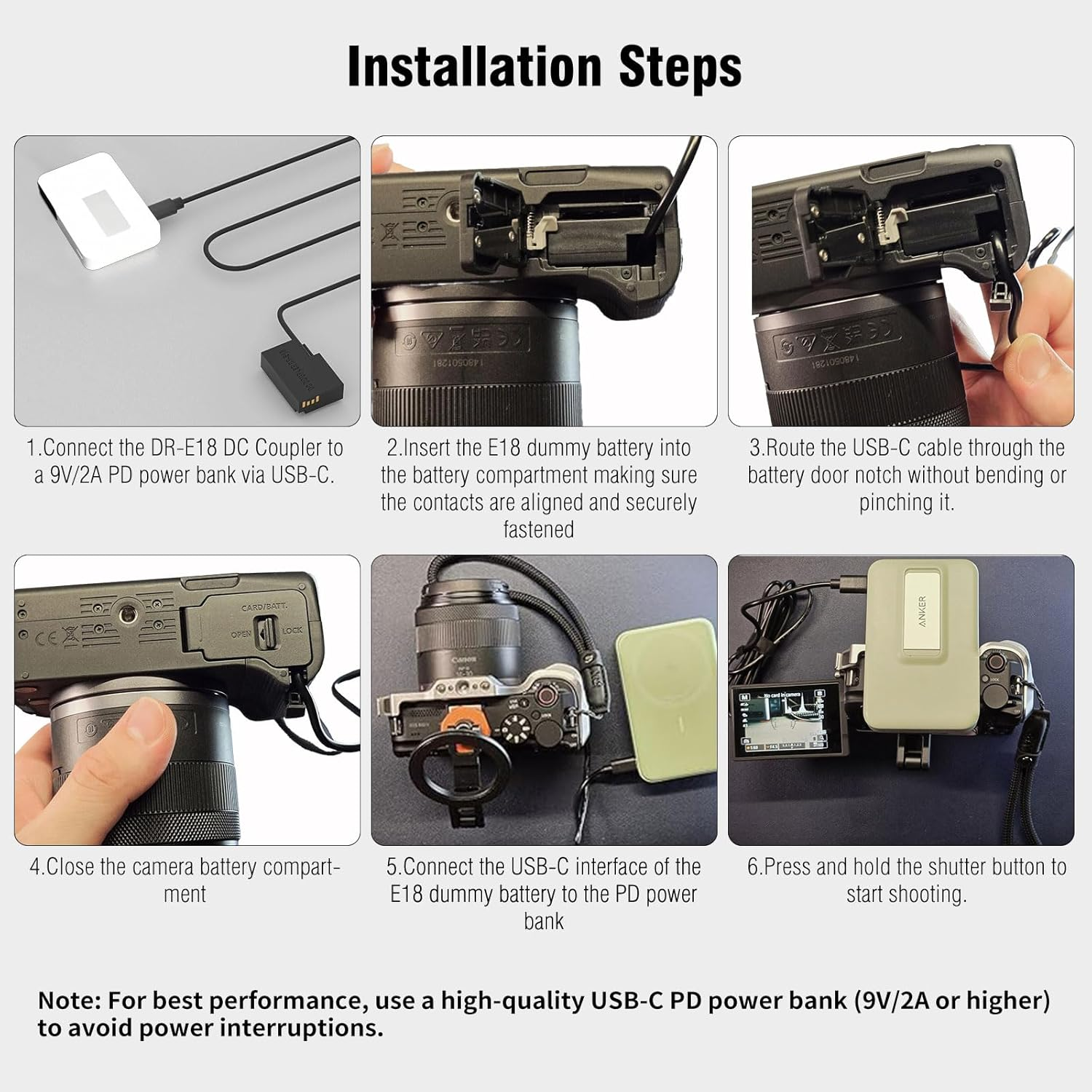 F1TP USB C Power Supply Adapter Dummy Battery Cioled Cable（Replace Battery） for Canon Cameras (Type C LP-E17 DR-E18 Dummy Battery) image number 2