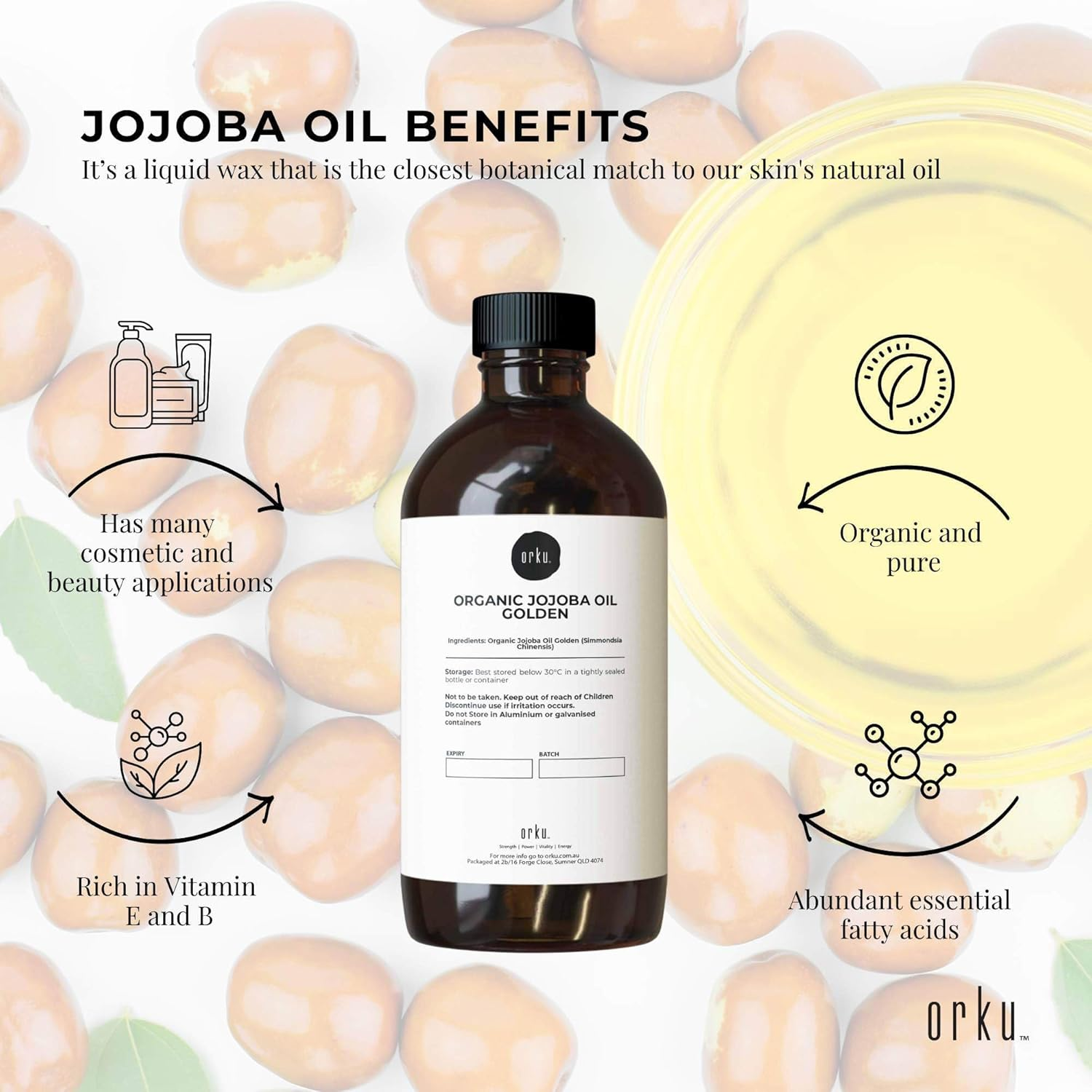 500Ml Organic Jojoba Oil - Golden Pure Cold Pressed Seed for Hair Skin Nails image number 2