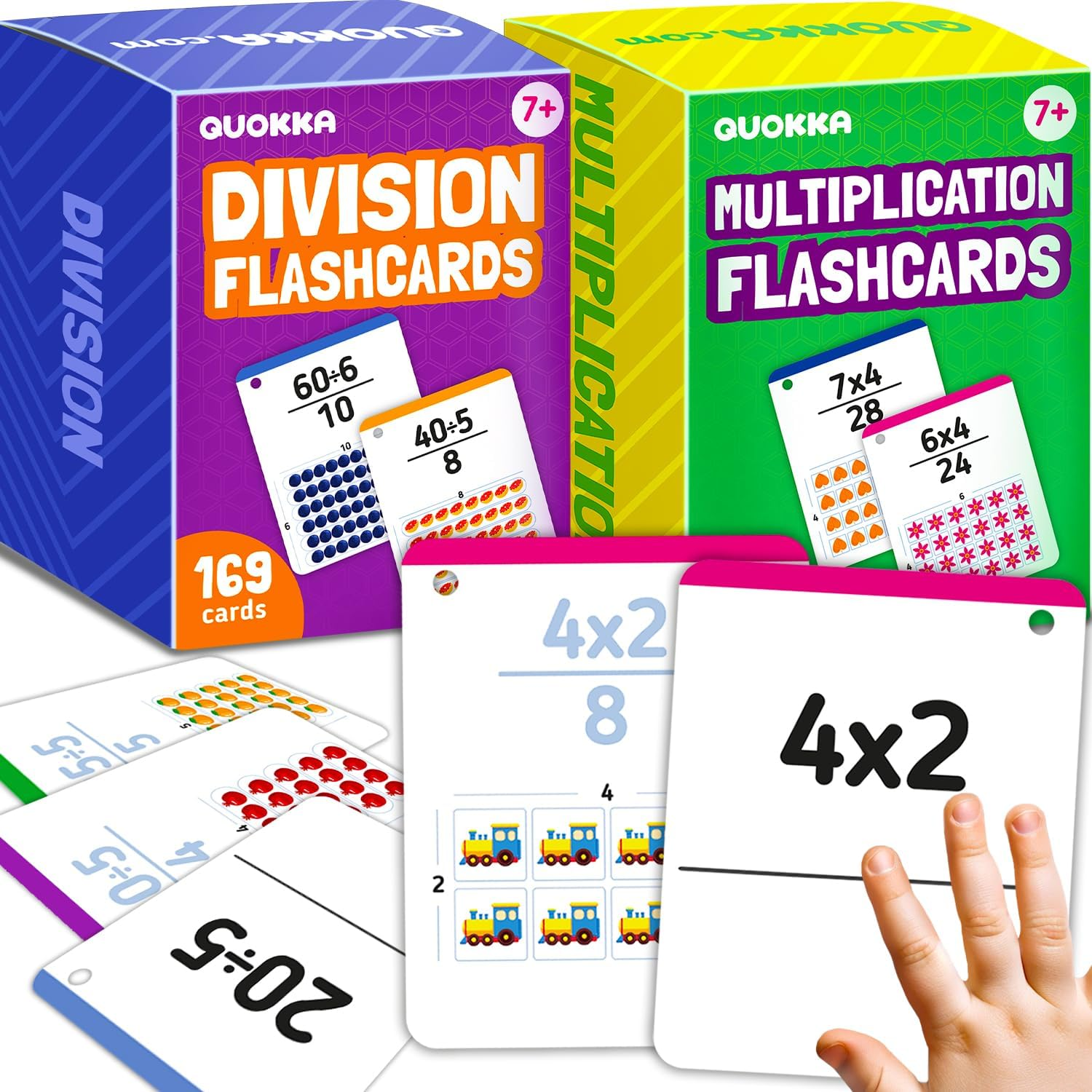 QUOKKA Multiplication and Division Flash Cards for Kids Ages 4-8 &ndash; 338 Math Flashcards for Kids 5-7 - Visual Aids | Sorting Rings | Reference Cards &ndash; Math Games 1St to 3Rd Grade for Classroom & Home image number 5