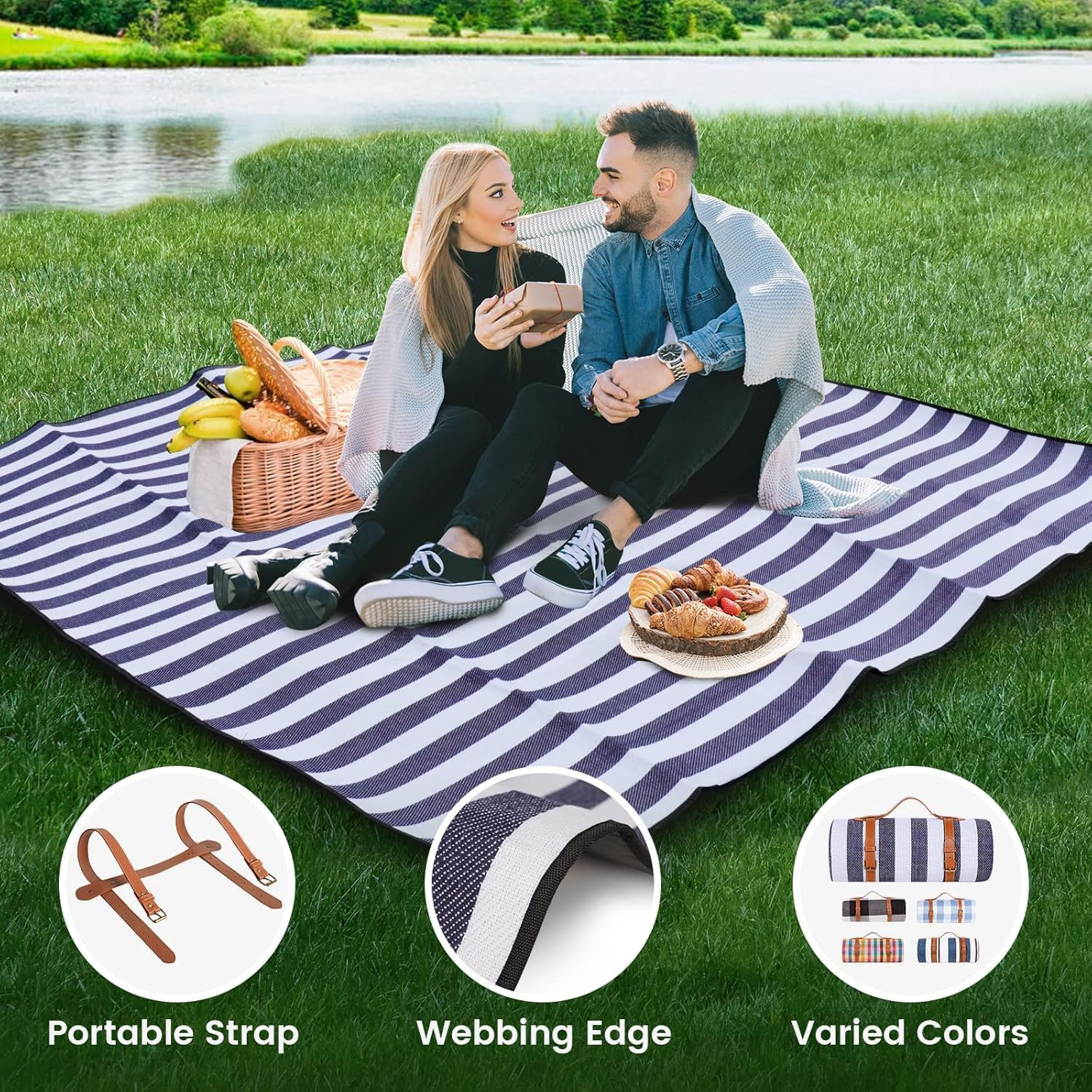 Extra Large Picnic Blanket &ndash; Waterproof & Foldable 3-Layer Outdoor Blanket for 6-8 Adults &ndash; Ideal for Camping, Beach, Park, Grass, & Indoor Use 200Cmx300Cm image number 1