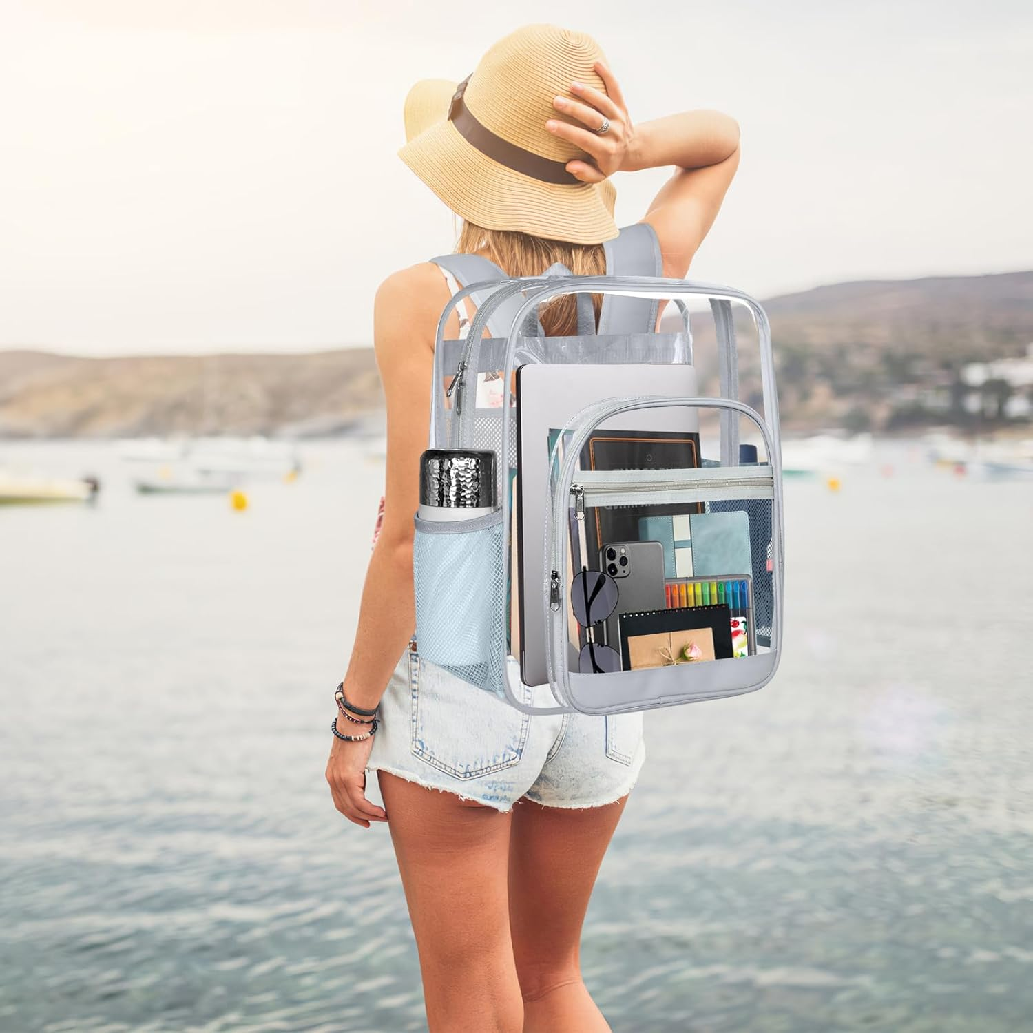 SDFGHG Clear Backpack,Sturdy Shape Heavy Duty Large Clear Backpack - Blue image number 2