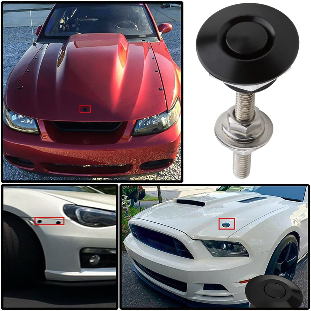 4Pcs Universal Vehicle Hood Pins, Universal Aluminum Vehicle Hood Pins-Quick Release Lock Latch Bumper License Plate Lock Clip Push Button Bonnet, Push Button Bonnet Kit ﻿ image number 4