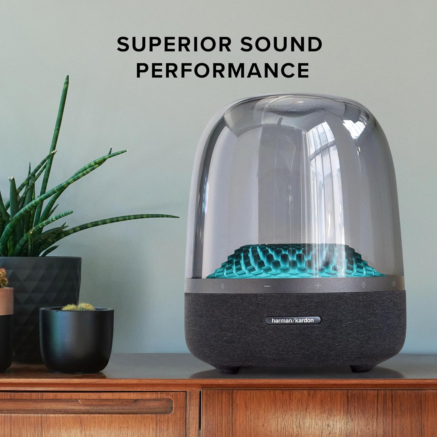 Harman Kardon Aura Studio 4, Superior Sound Performance, Unique Diamond-Effect Lighting That Dances to the Music, Bluetooth Music Streaming, Made in Part with Recycled Materials, Black image number 3
