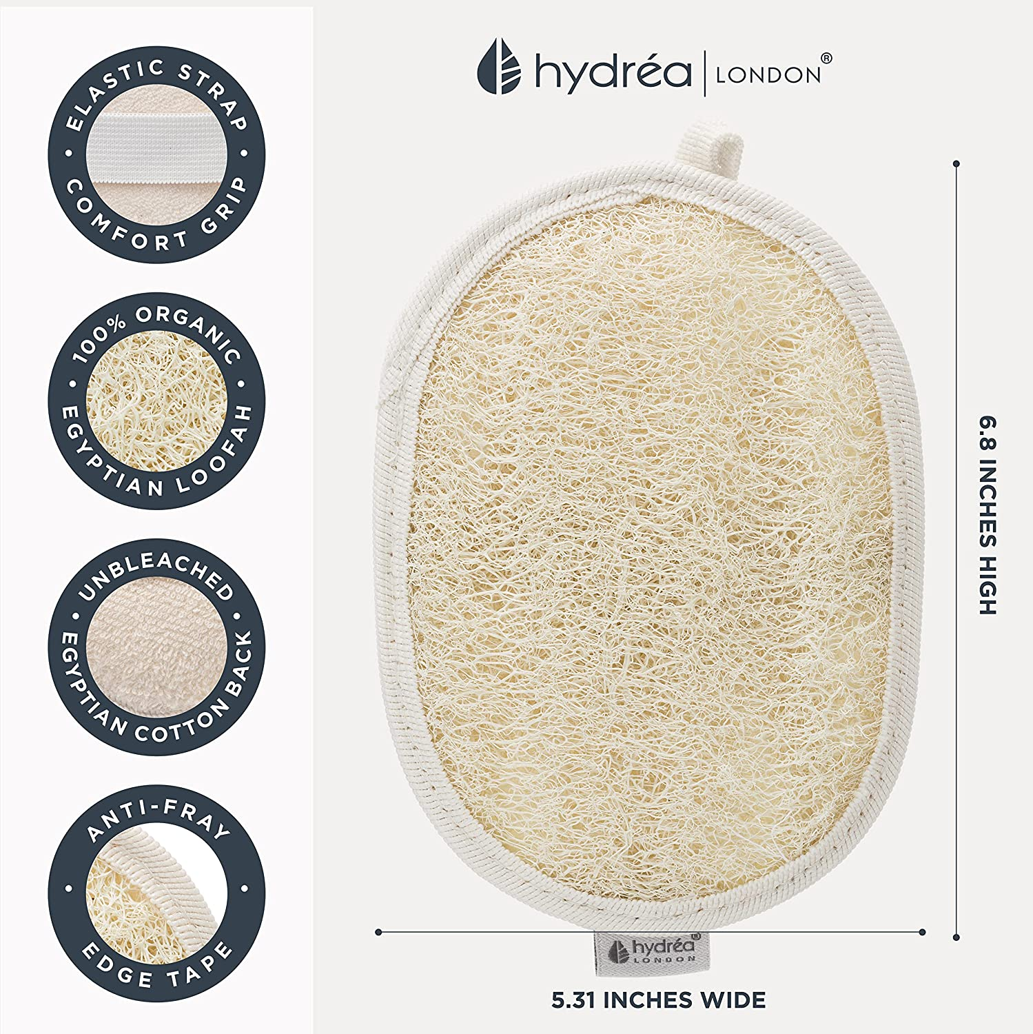 Hydr&eacute;a London Organic Egyptian Loofah Luxury Exfoliating Body Pad Natural Quality Spa Bodycare for Bath Shower image number 1