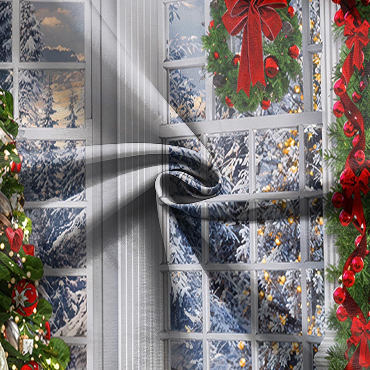 9X6Ft Christmas Window Backdrop for Photography Xmas Pine Tree Gifts Background Winter Snow Scene Merry Christmas Photo Backdrop Studio Props Banner image number 2