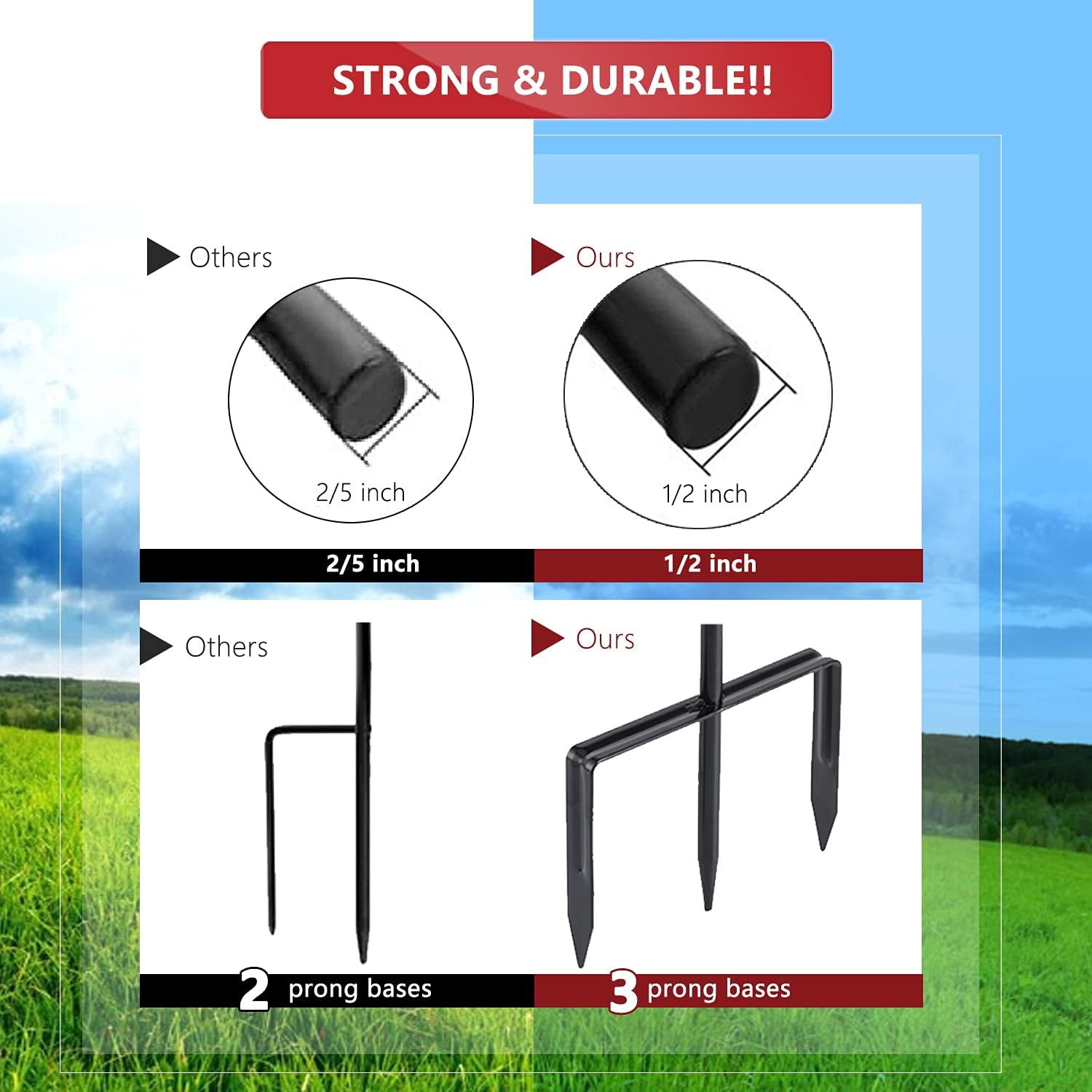 EXCMARK 2 Pack Shepherd Hook 31 Inch 1/2 Inch Thick Use at Weddings, Hanging Solar Lights, Lanterns, Bird Feeders, Metal Hanger Hook (Black, 31 Inch). U.S. Patent. image number 6