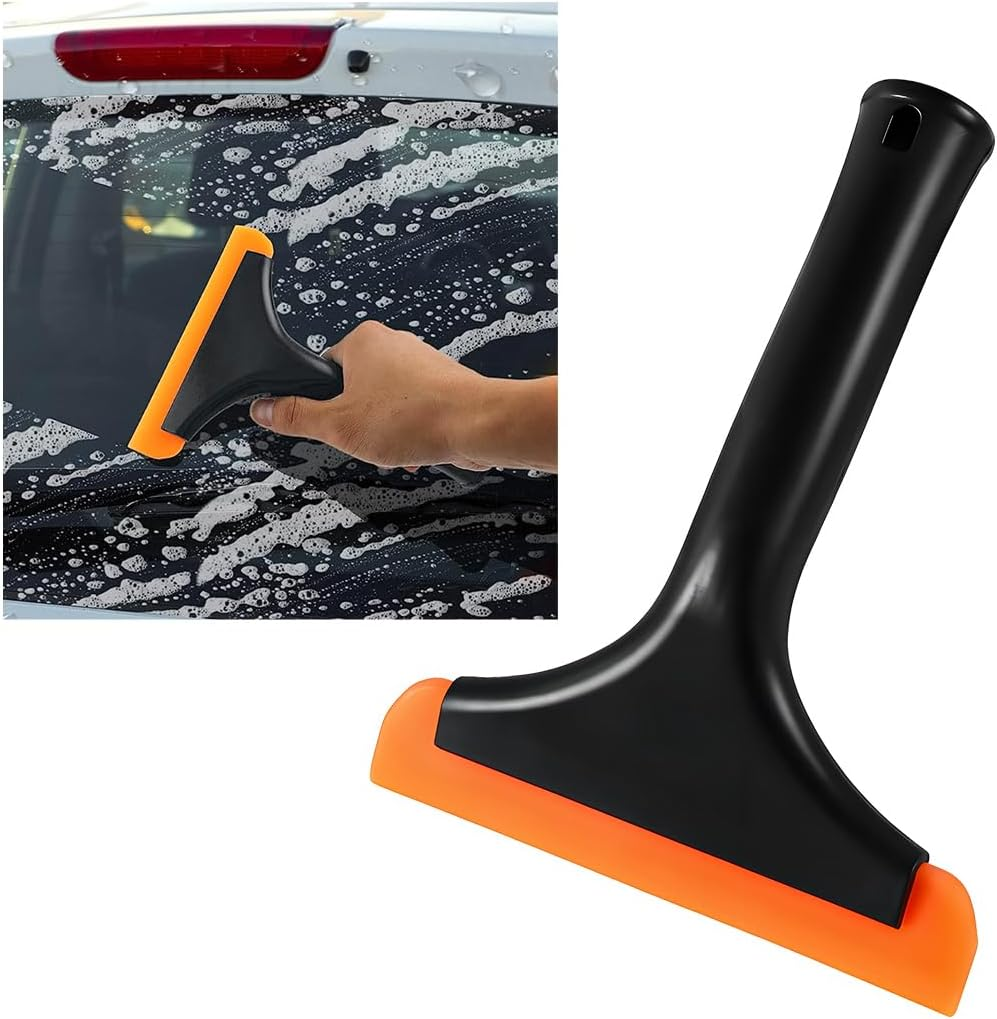 Small Silicone Window Squeegee, 5.9 Inch Car Windshield Water Blade Squeegee with Non-Slip Handle, All-Purpose Cleaning Squeegee for Car Windshield, Window, Mirror (Black)