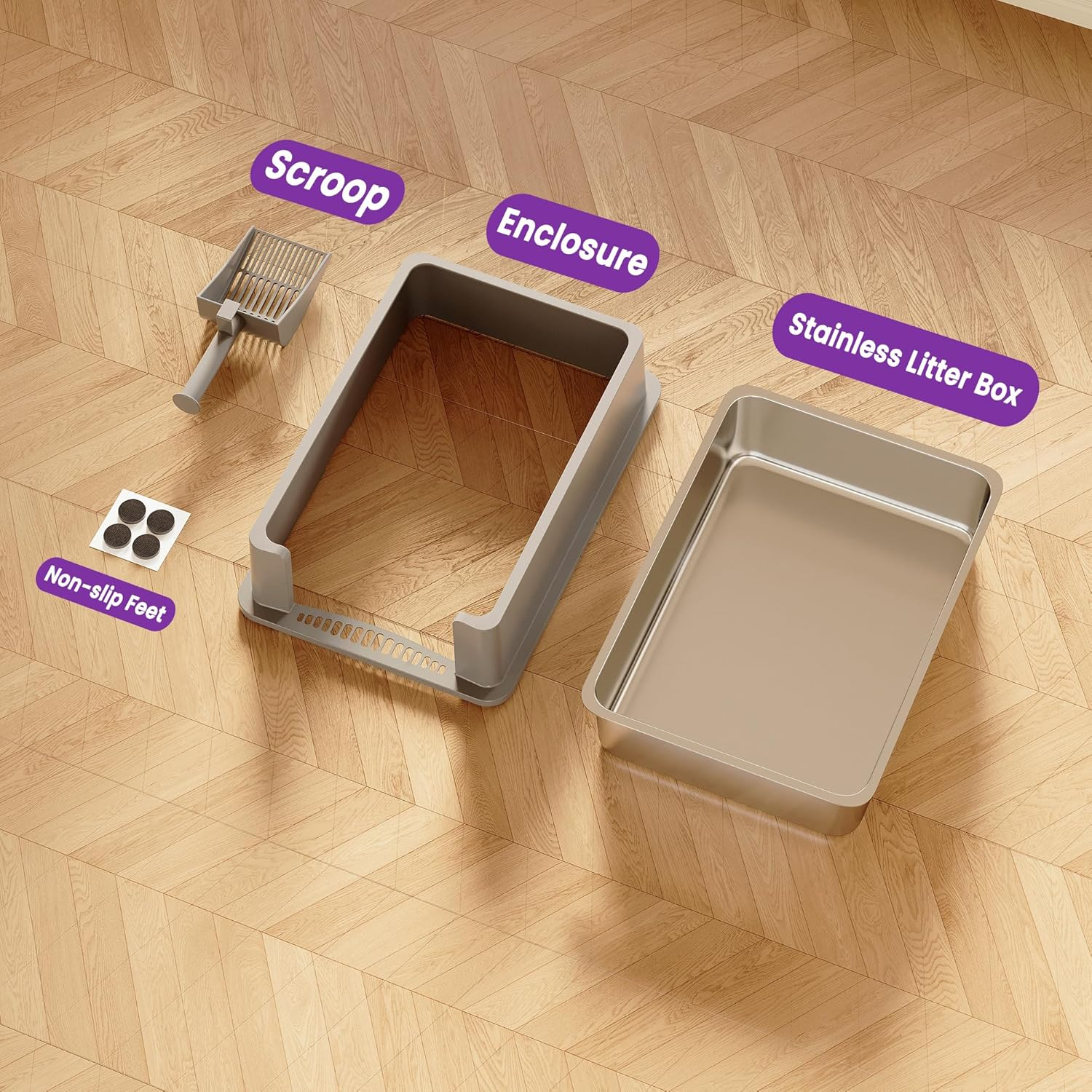 XXXL Stainless Steel Litter Box for Cats, 70 X 50 X 15 Cm Extra Large Metal Litter Box with High Sided Lid, for Big Cats, Multi-Cat Household, Non-Sticky & Easy to Clean