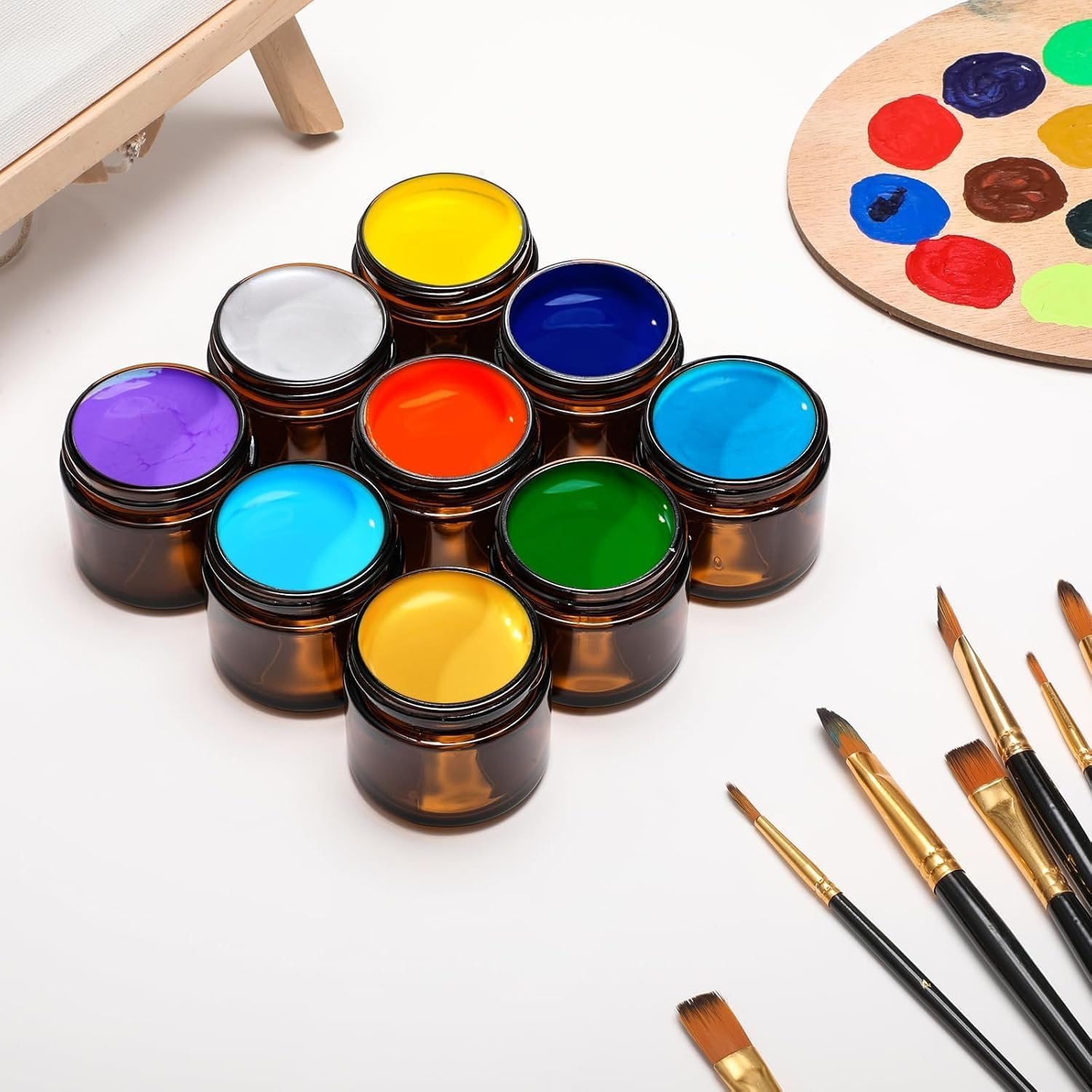 Pack of 12 Amber Glass Empty Jars, 50 Ml Brown Jar, Cream Jar, Glass Container, Empty, Refillable Container Jars, with Lid and Liner for Cosmetics, Creams, Lotions, Essential Oils, Powder, Dispenser