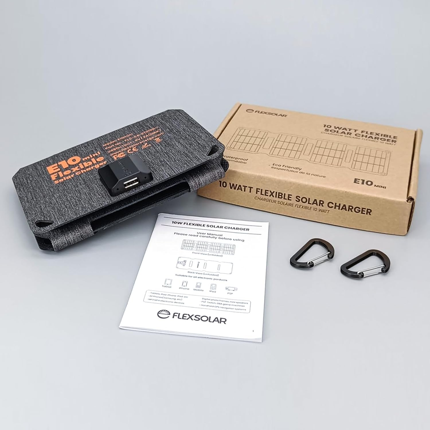 Flexsolar 10W Foldable Mini Solar Panel Charger for Camping, Waterproof Solar Panel Compatible with Smartphones,Usb Devices for Camping, Hiking and Outdoor Activities image number 6