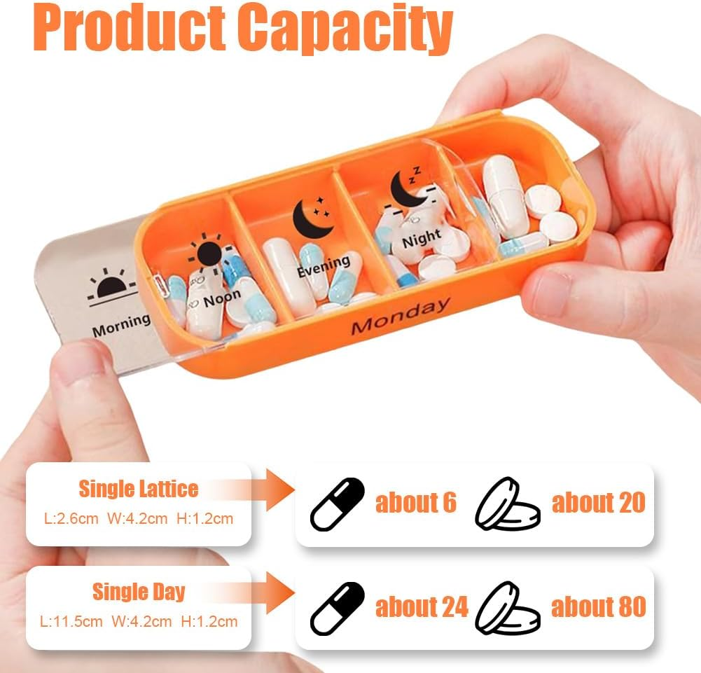 7-Day Medication Organizer - for Effortless Health Management: Stackable Weekly Pill Organizer with 7(Days)&times;4(Morning/Noon/Evening/Night) Compartments | Travel-Friendly Home Supply (Balck)