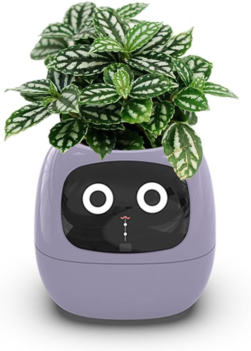 Intelligent Flower Pot, Electronic Bud, Maintenance Plant Assistant, Fun Interactive Flower Pot, Indoor Green Planting Monitoring, LCD Screen Display, Cell Phone APP Connection (White)