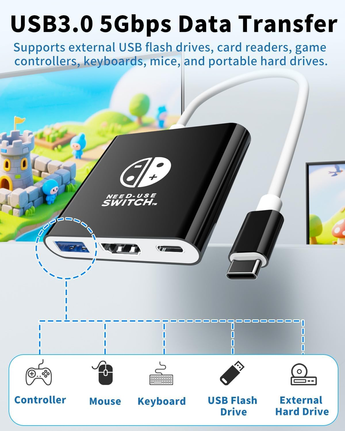 Switch 2 Dock, TV Docking Station for Nintendo Switch 2/Switch Oled/Steam Deck, 4K@60Hz HDMI, 100W PD Charging, USB 3.0 Hub (3-In-1) image number 2