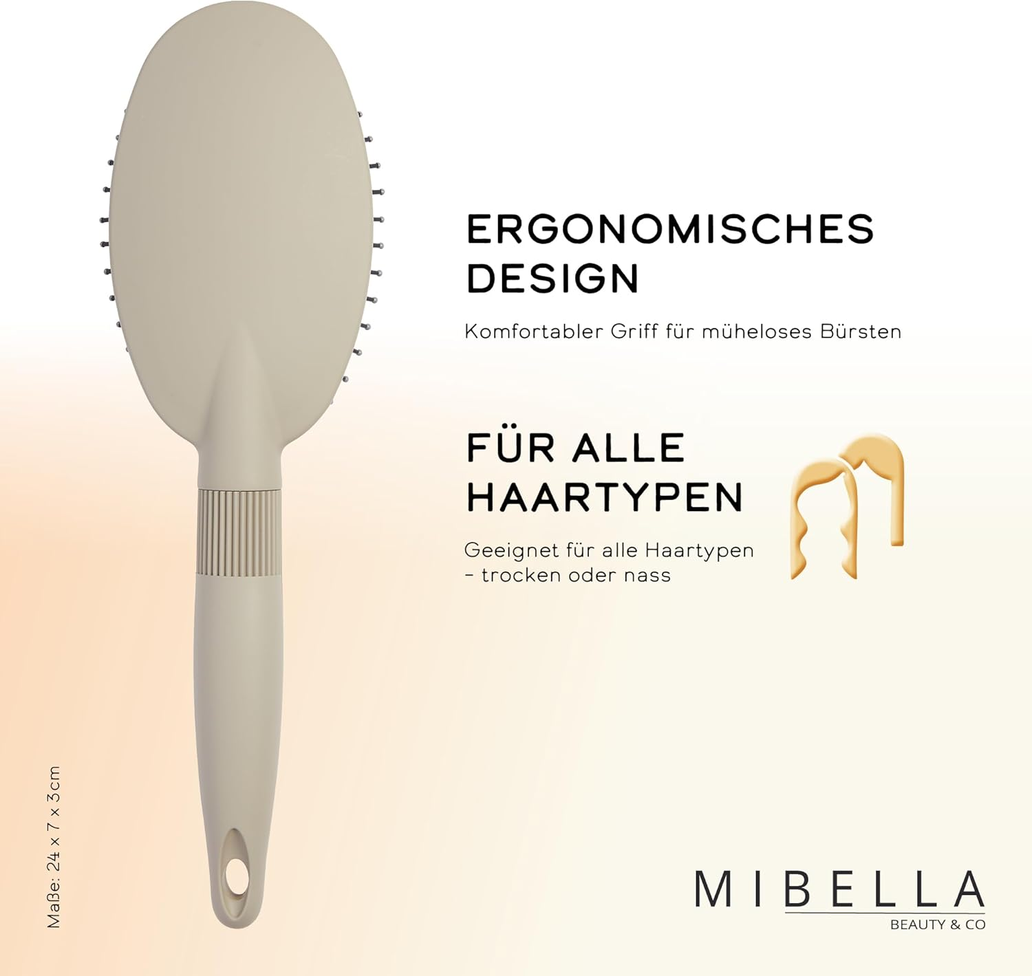 MIBELLA BEAUTY & CO Oval Cushion Brush with Plastic Pins - Hair Brush with Cushion for Easy and Gentle Brushing and Head Massage - Paddle Brush without Pulling image number 1