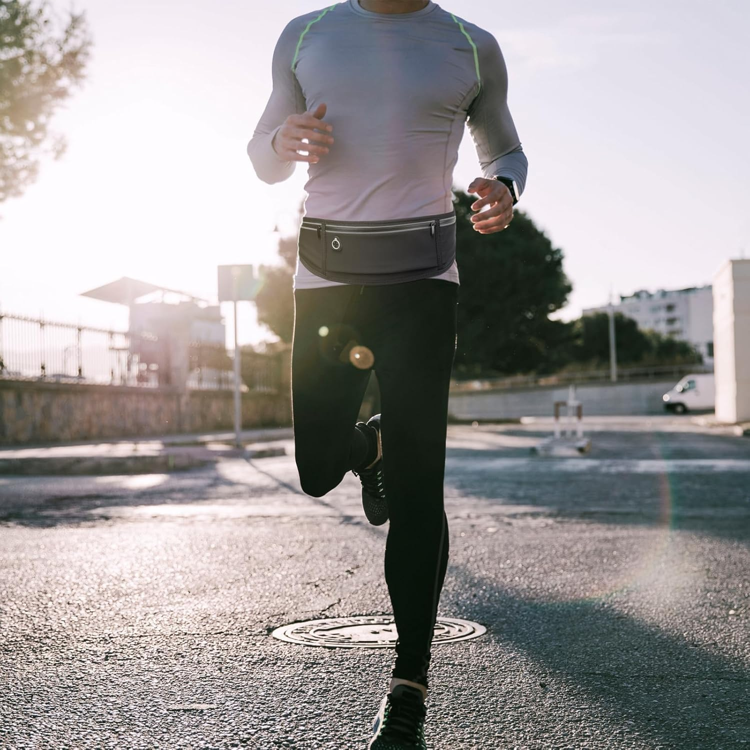 Slim Running Belt for Women and Men, Phone Holder Runners Pouch Waist Belt for Workout Jogging, Reflective Running Pouch for Hiking Cycling Workout image number 4