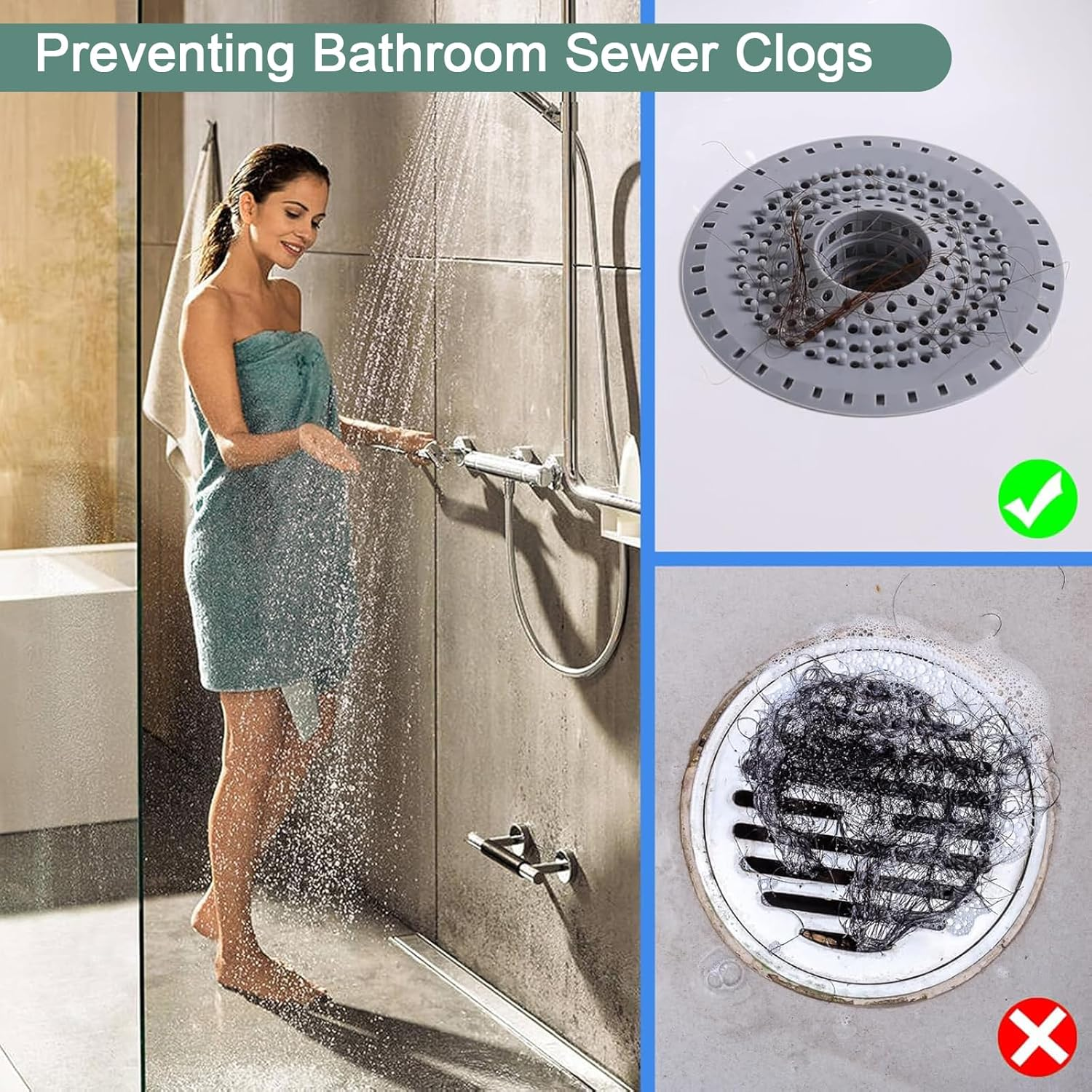 Shower Drain Hair Catcher, 2 Pack White and Grey, Hair Catcher for Shower Drain, Bath Tub Drain Protector, Prevents Hair Clogs, Easy to Clean image number 1