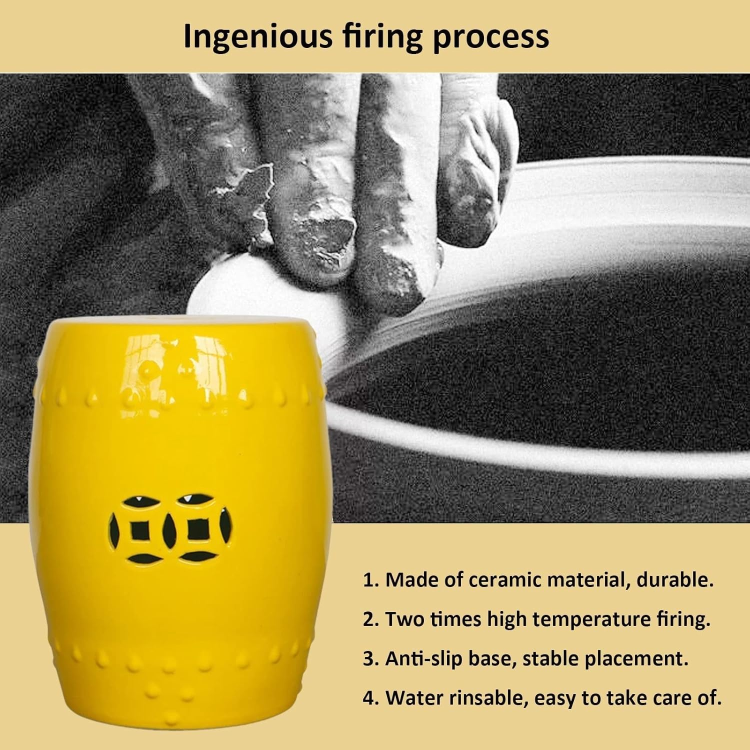 Decorative Ceramic Garden Stool, Glazed Hollow Shoe Changing Stool Drum Stool, Suitable for Outdoor Garden, Living Room, Terrace, Etc. (Color : Soft Green) image number 5