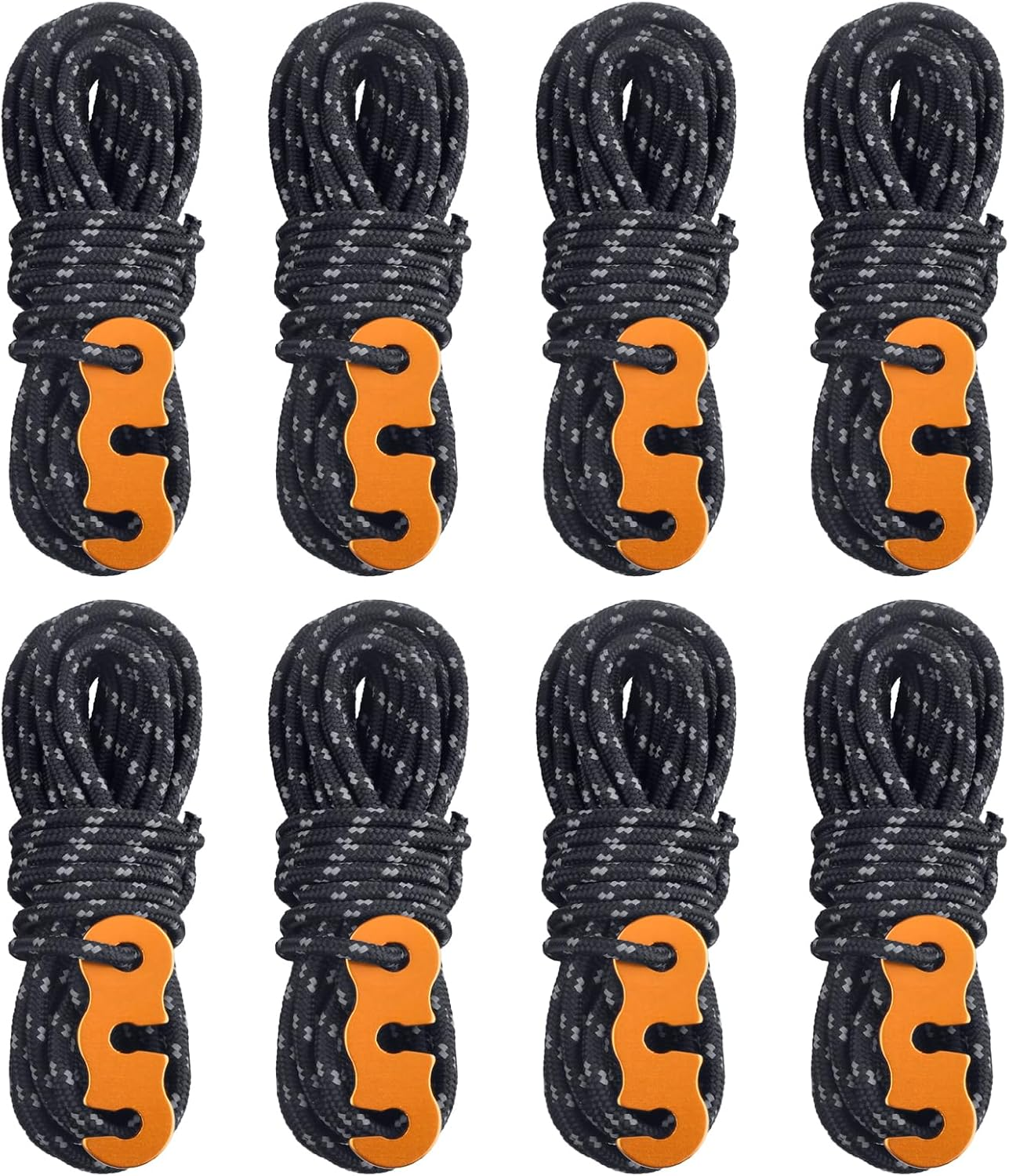 TRIWONDER Reflective Guyline, Tent Cord Nylon Paracord Rope with Guyline Adjuster for Camping Tent, Outdoor Packaging (Black - 8 Pack)