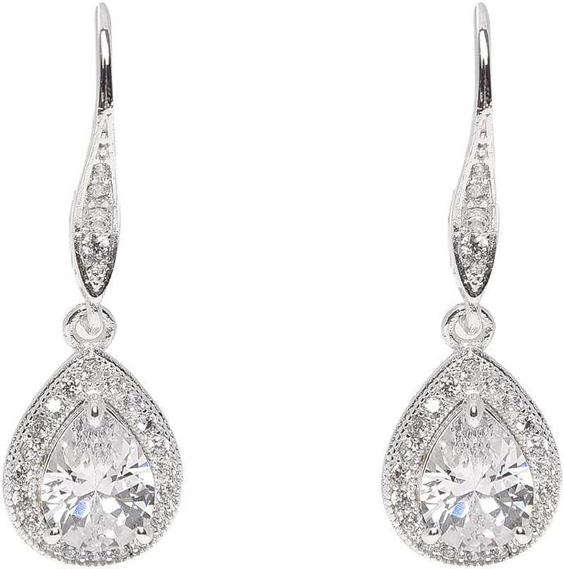 Anne Klein "Classics" Cubic Zirconia Leverback Pear Shape Drop Earrings image number 1