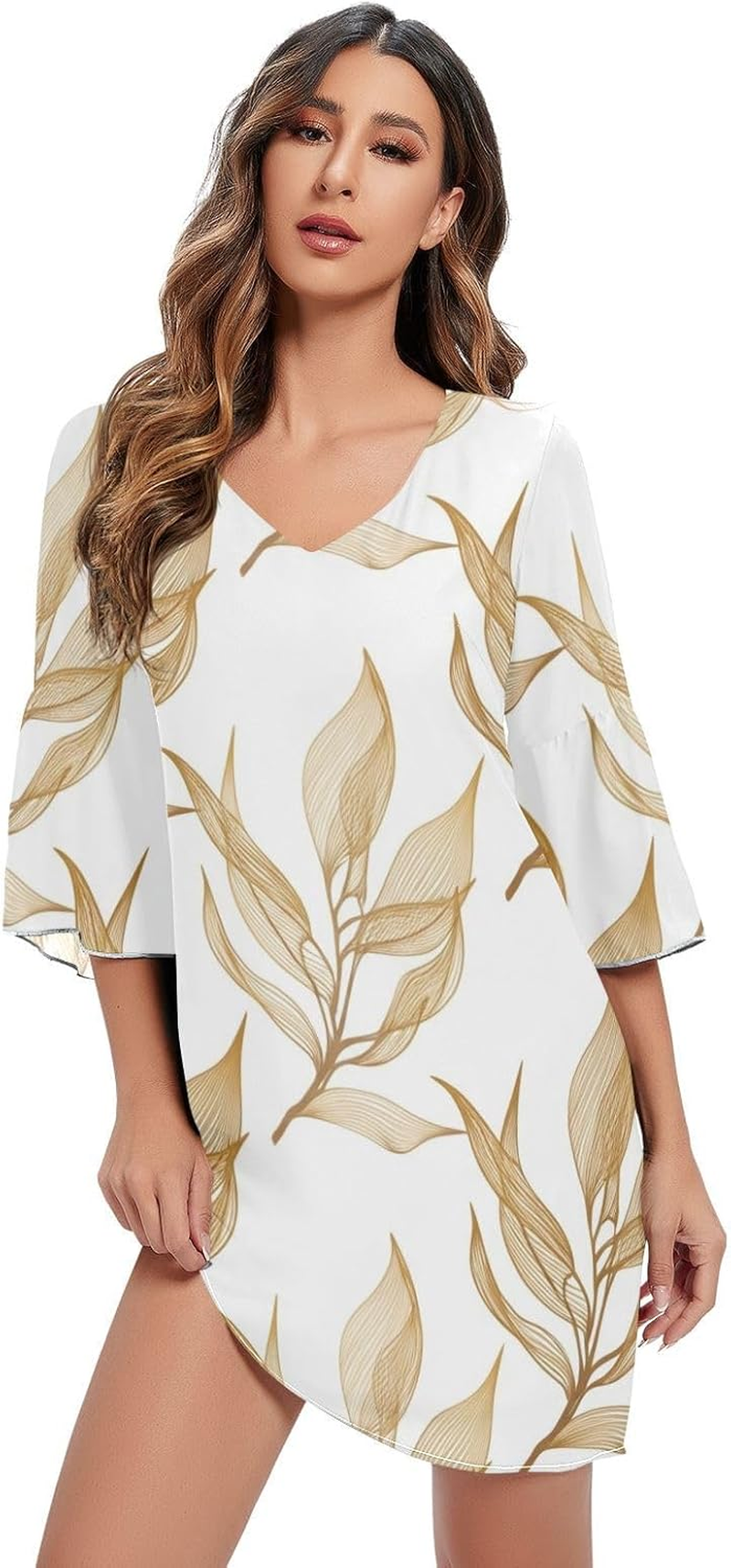 Leaf White Short Summer Dress 3/4 Sleeve Maternity Dress Party S-XXL image number 5