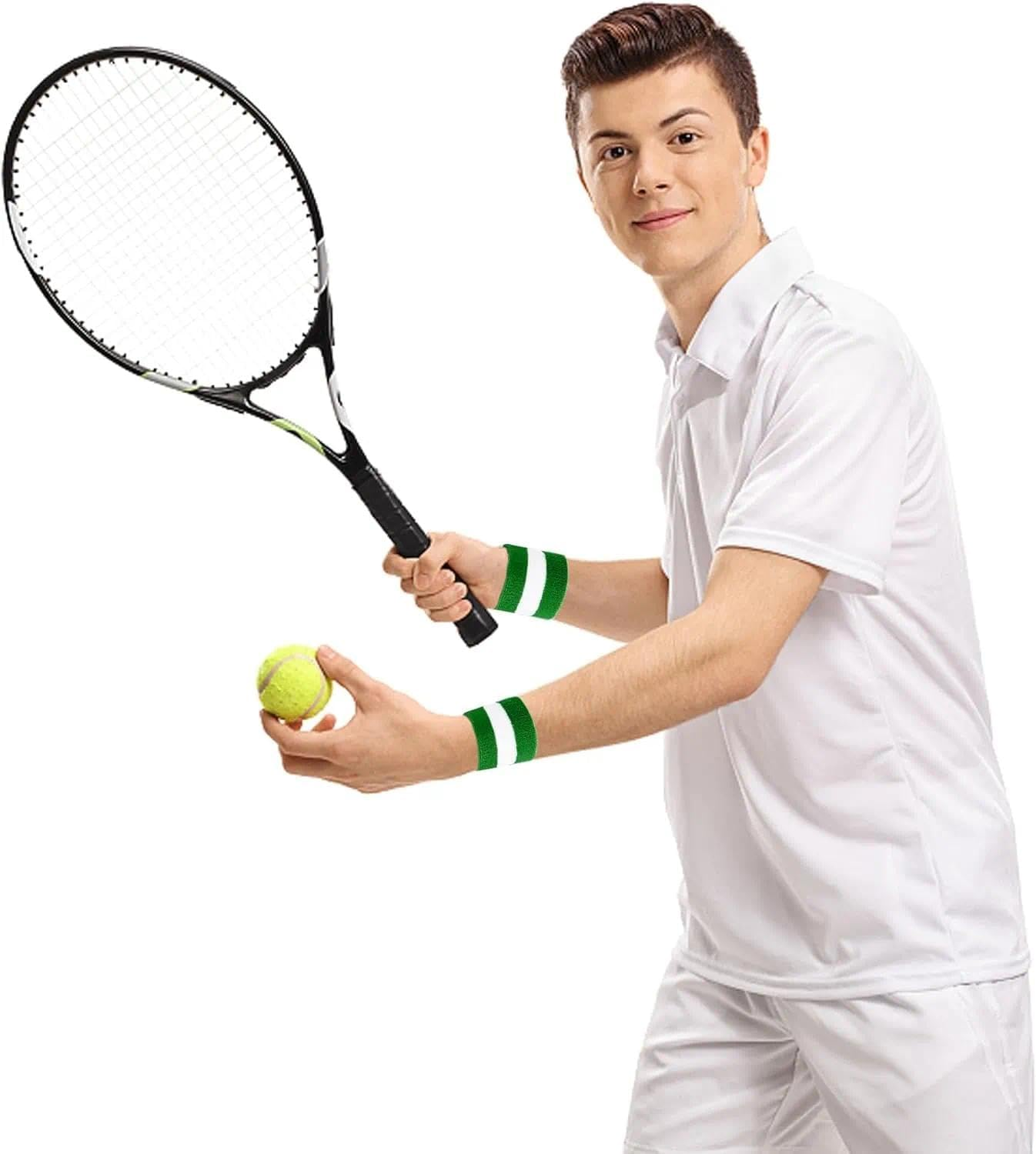 10-Piece 80S 90S Retro Stripe Sweatband & Socks Set - Wristbands and Headbands for Men & Women, Sports Fitness Accessories - Yellow image number 5