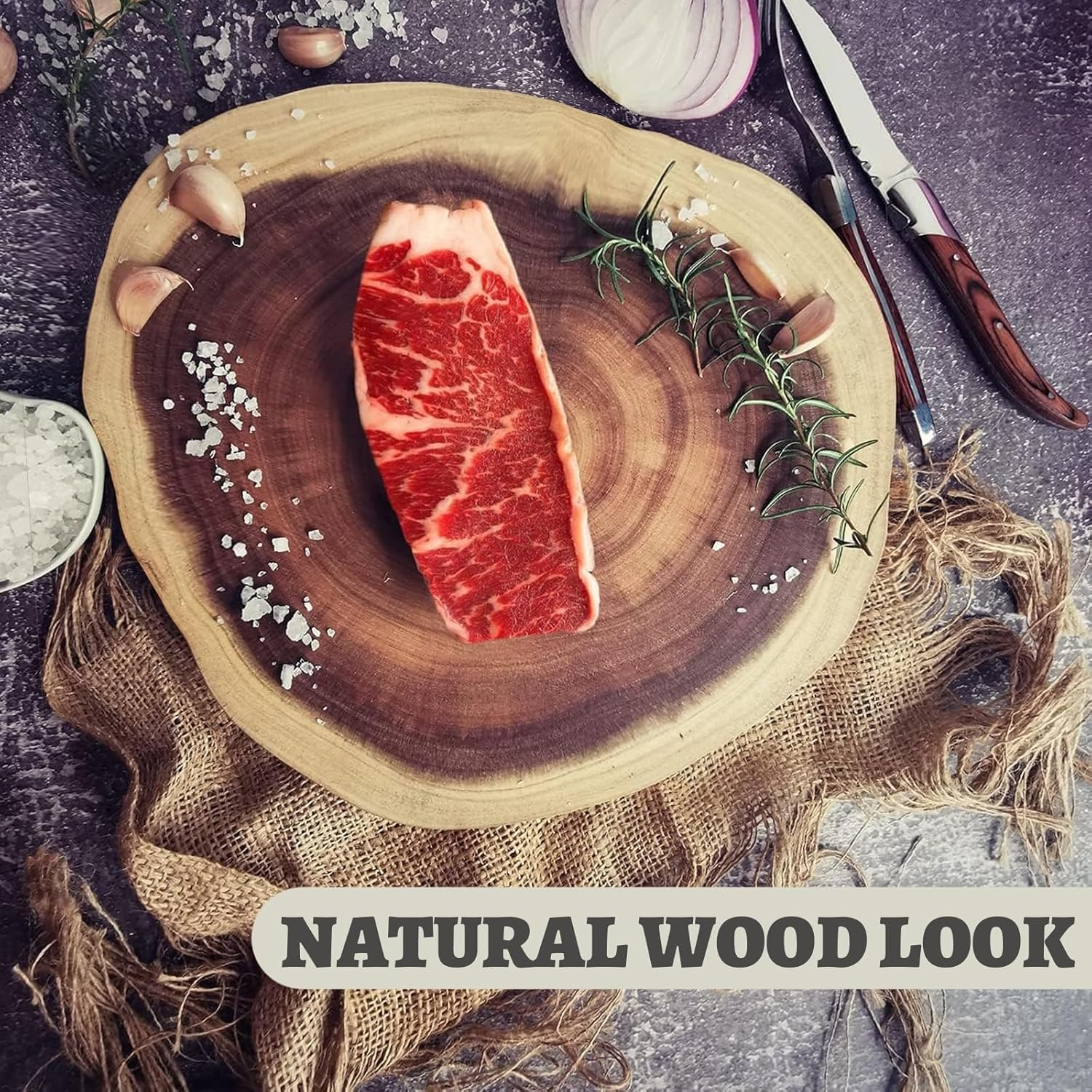 Round Chopping Board Acacia Wood Natural Wooden Charcuterie Board,Wooden Cutting Board, Reversible Serve Board with Unique Wood Grain Pattern for Kitchen,Meat,Cheese image number 4