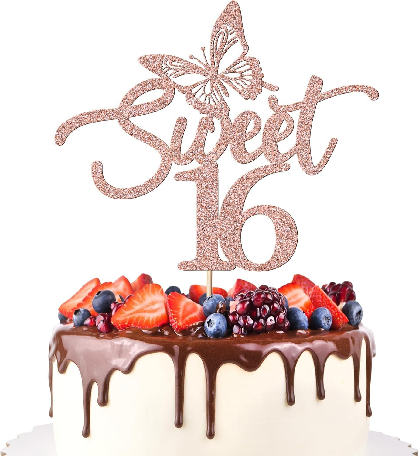 Confetti! Sweet 16 Butterfly-Themed Rose Gold Cake Topper &ndash; Perfect for 16Th Birthday, Anniversary & Wedding Celebrations image number 4