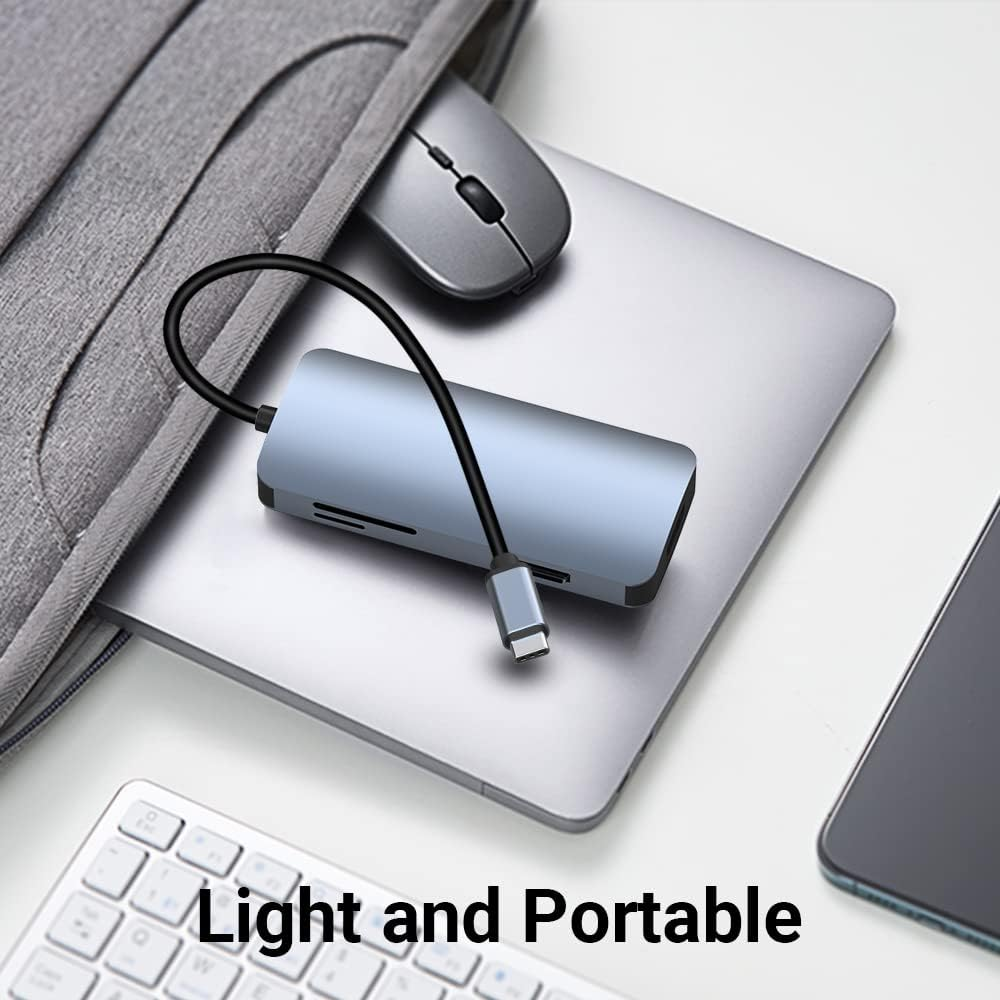 USB C to Dual HDMI Adapter, 8 in 1 USB C Docking Station USB C Adapter with 2HDMI, 3 USB 3.0, SD/TF, PD 100W, USB Adapter for Macbook Pro, XPS, Ipad Pro