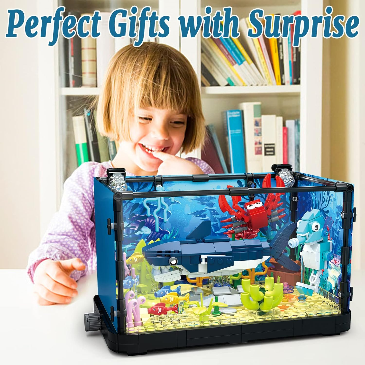 Creator Shark Fish Tank Building Kids Toys Set with Light, Shark Building Construction Toys Sets, Ideas Gifts for Kids, Boys and Girls, Adult, Nice Aquarium Decor for Ocean Lovers (648 PCS) image number 2