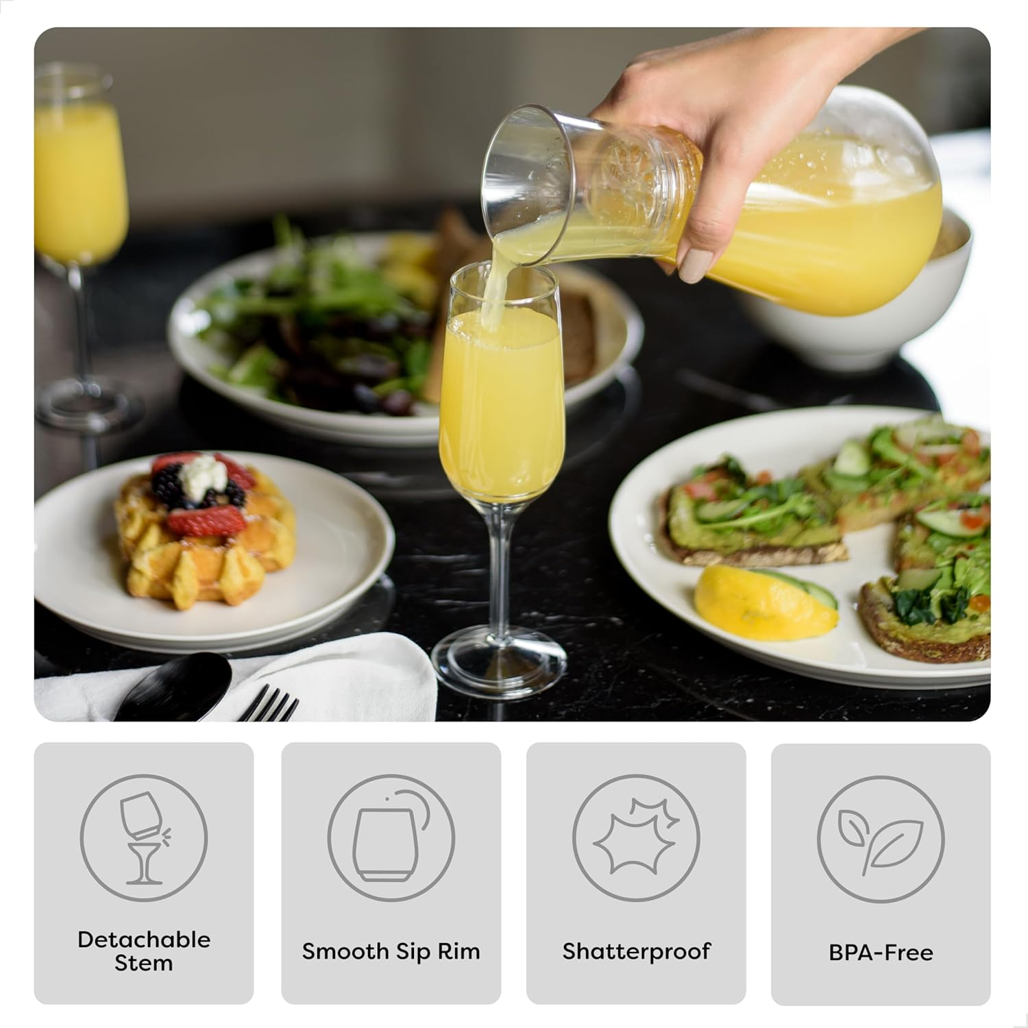 TOSSWARE POP 6Oz Stemmed Flute Set of 12, Premium Quality, Recyclable, Unbreakable & Crystal Clear Plastic Champagne Glasses, 12 Count (Pack of 1)