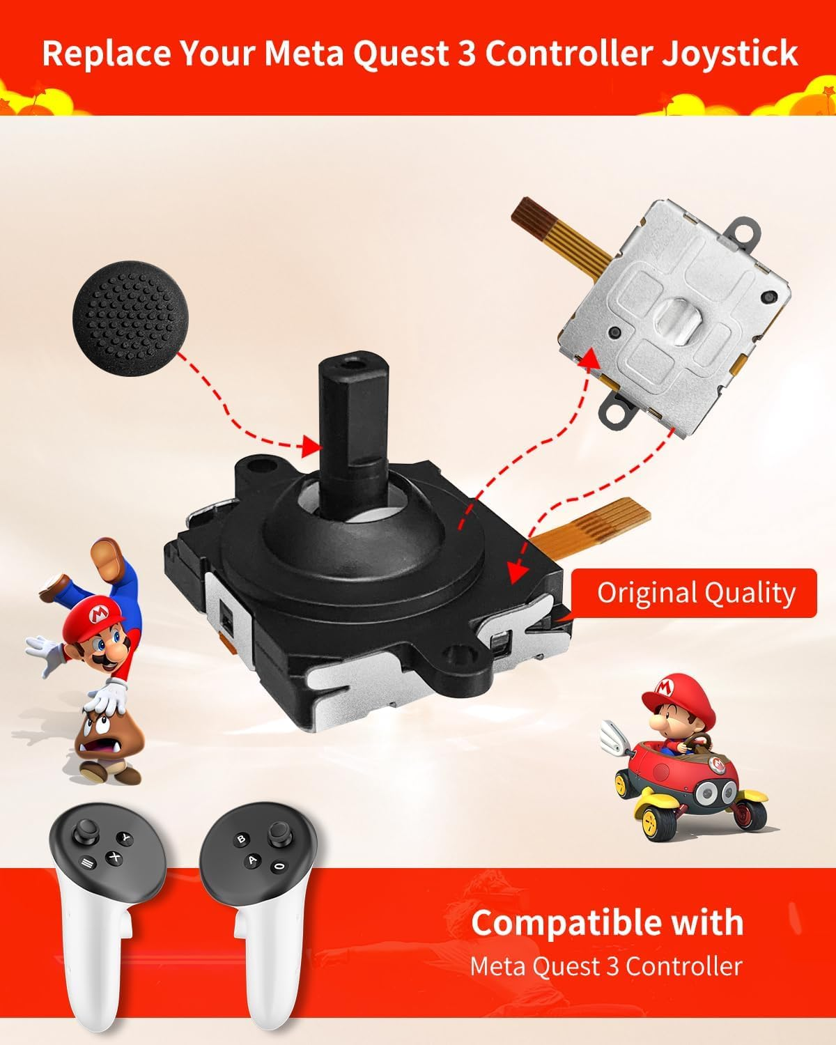 Joystick Replacement Kit for Oculus Quest 2 Controller(9 in One), Oculus Quest 2 Accessories for Oculus Controller, Include 2 Thumb Sticks, T6 Screwdriver, Tweezer, Pry Tool, 4 Thumbstick Grips (9 in One)