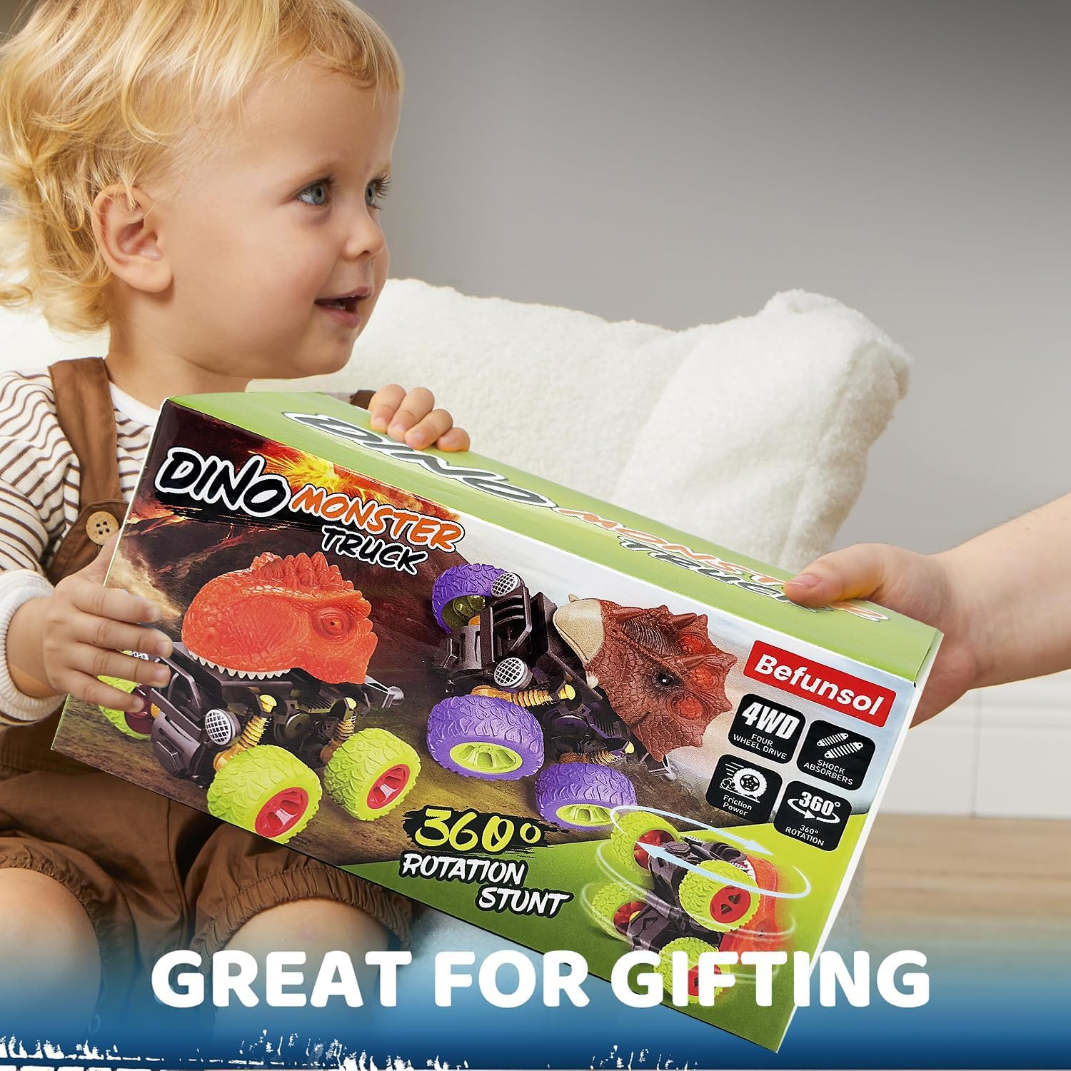 Befunsol Toys for 2 3 Year Old Boys - Monster Truck Dinosaur Toy Car Kids Toys Boys 3-5, Push and Go Friction Dinosaur Cars Toddler Toys, 2 3 4 5 Year Old Boy Christmas Birthday Gifts image number 2