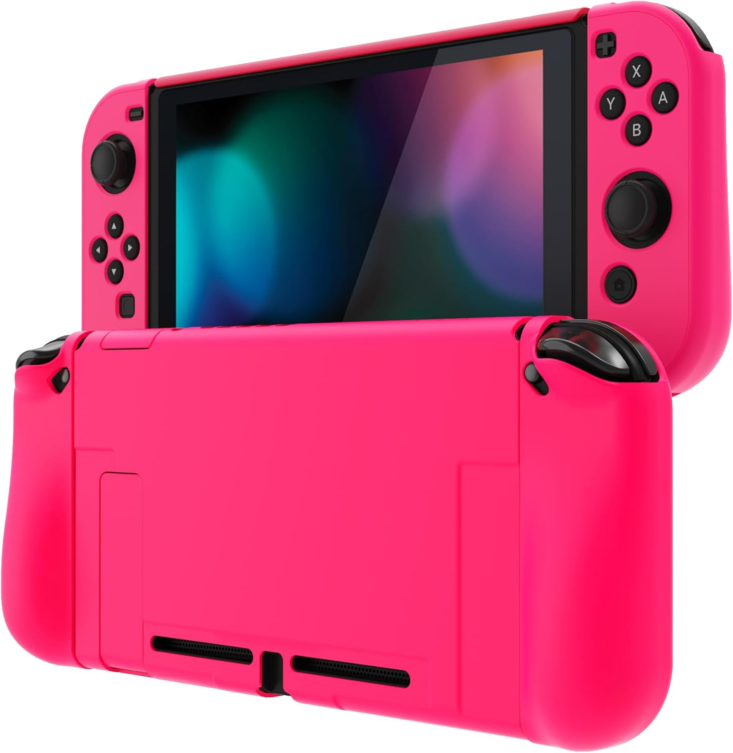 Playvital Upgraded Dockable Case Grip Cover for Nintendo Switch, Ergonomic Protective Case for Nintendo Switch, Separable Protector Hard Shell for Joycon - Bright Pink