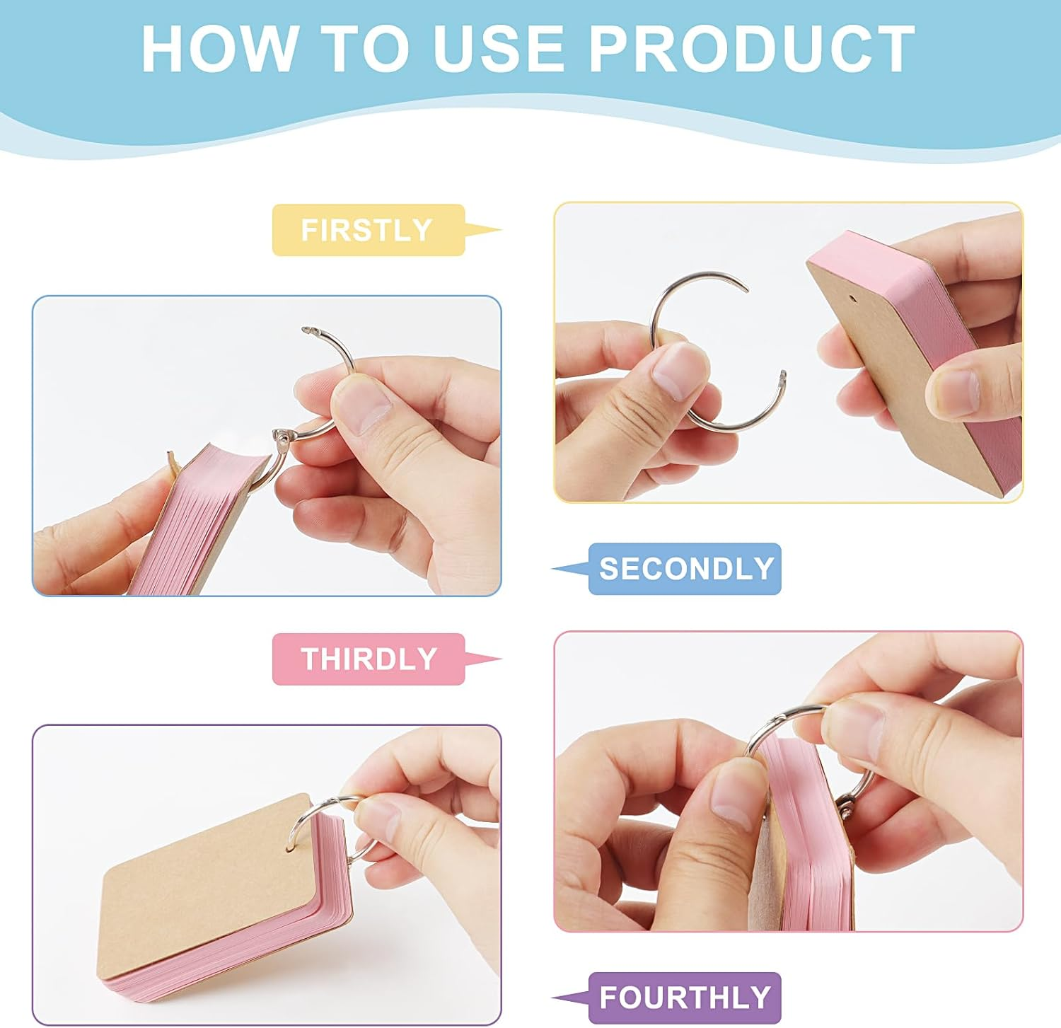 ZTOWOTO 300 Blank Index Cards with Rings &ndash; Thick Flash Cards 3.2X2.1In, Portable Notecards Easy Flip，Memo Pads Revision Cards for Study/Office/Note-Taking/Language Learning(6 Color) image number 2