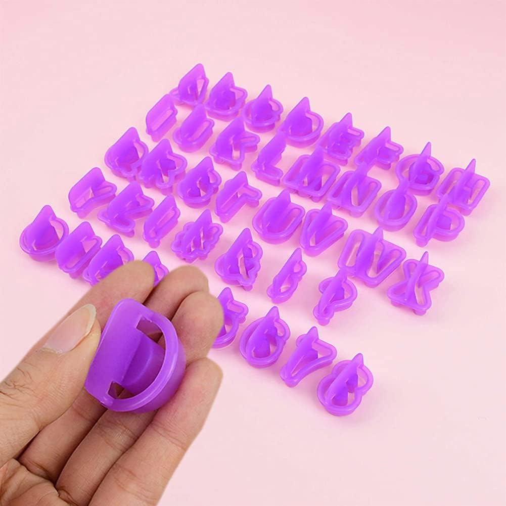 Blingkingdom 40Pcs Alphabet Cookie Cutters Set Purple Plastic Letter Icing Cake Decorating Fondant Number Cutters Mould Tools for Sugarcraft Biscuit Pastry Plunger Baking image number 5