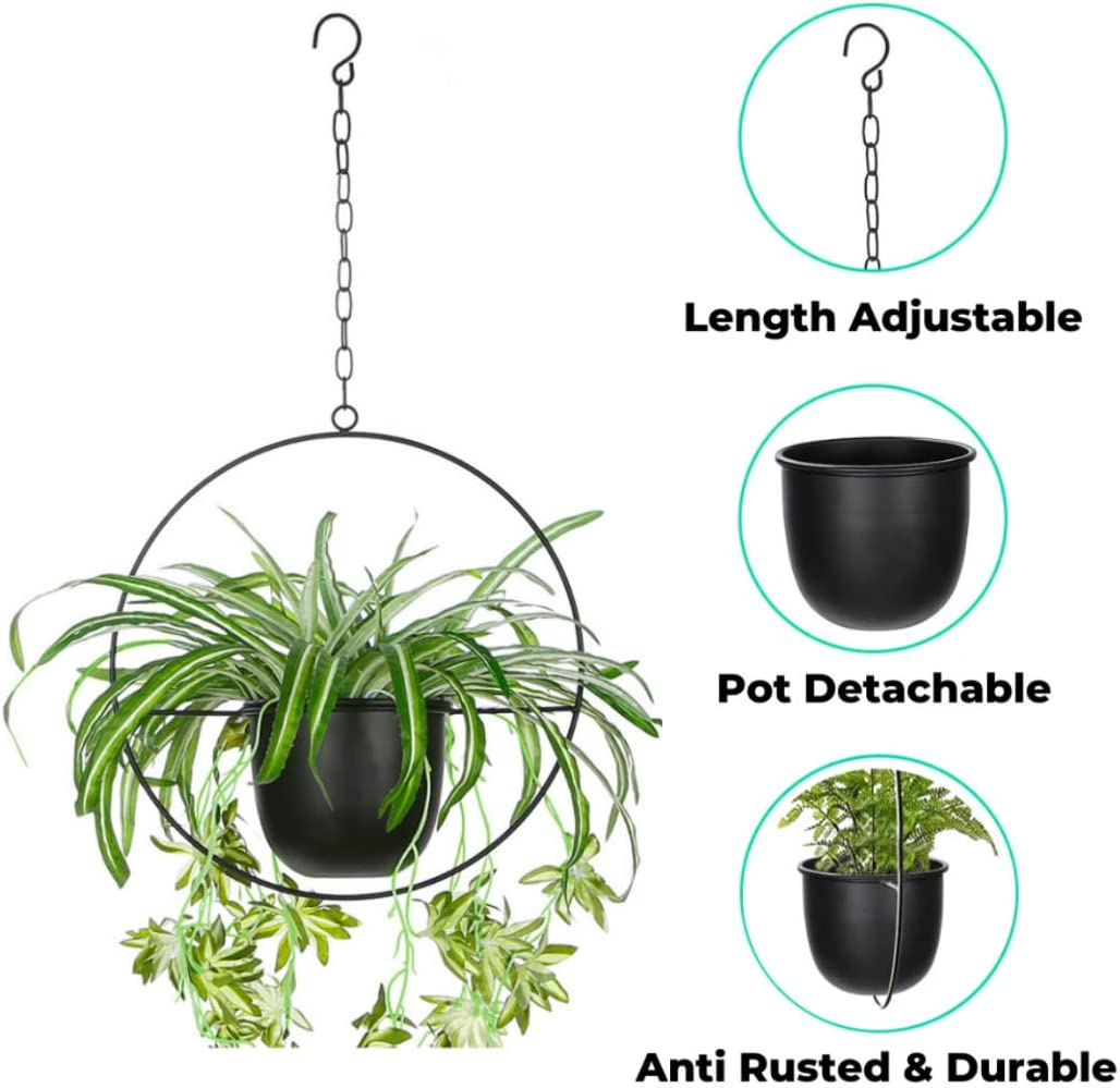 Shineloha Boho Hanging Planters for Indoor Plants with 5.5" Pot (Detachable) + Hook + Chain | Hanging Planters Indoor, Ceiling Planters, Mid Century Planter for Indoor & Outdoor, NO Plant Incld image number 6