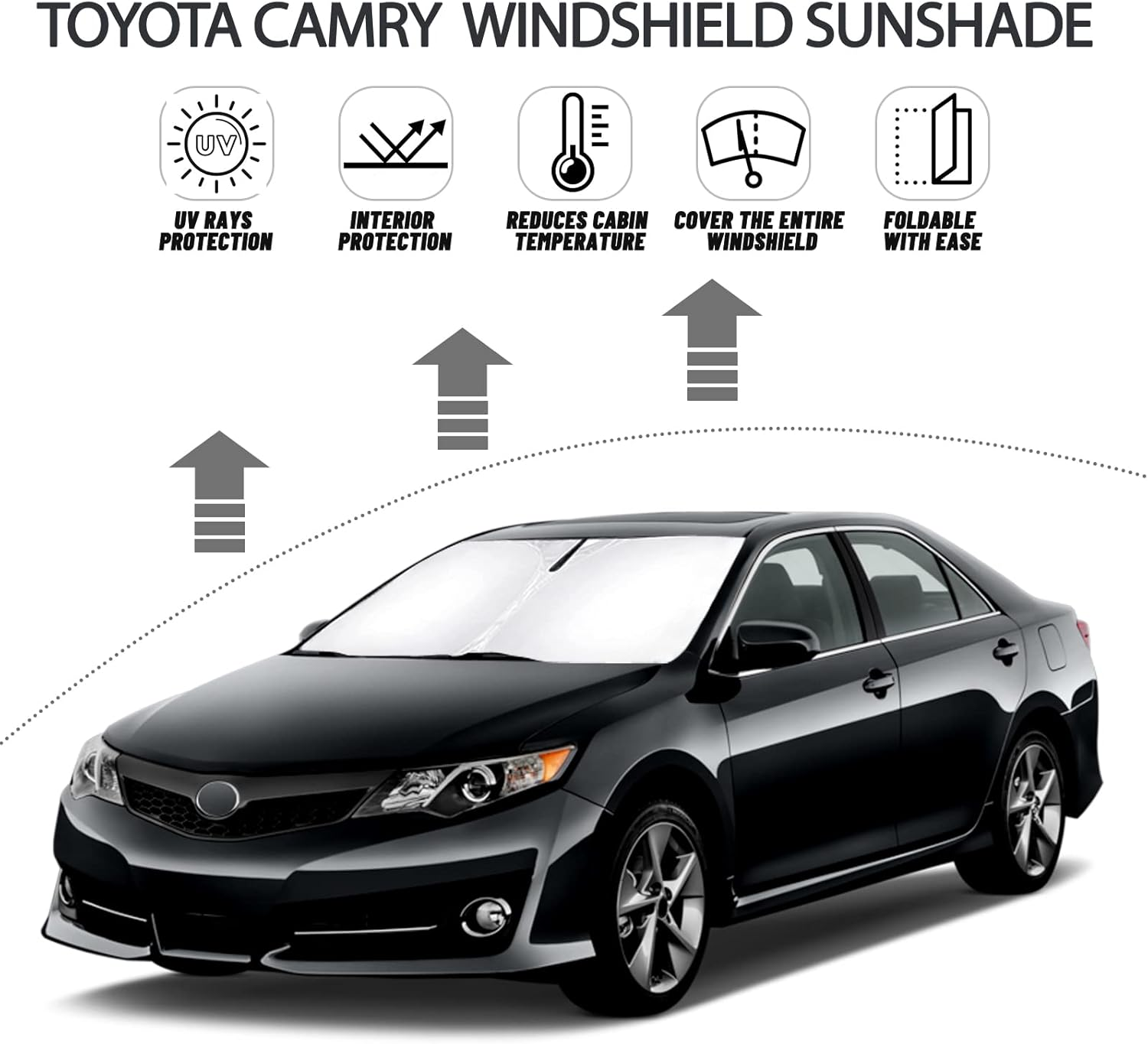 D-Lumina Windshield Sun Shade for 2012 2013 2014 2015 2016 2017 Toyo-Ta Camry Accessories, Front Window Sunshade Sun Visor Protector Block UV Rays Heat, Foldable 2 Layers 210T Material image number 6