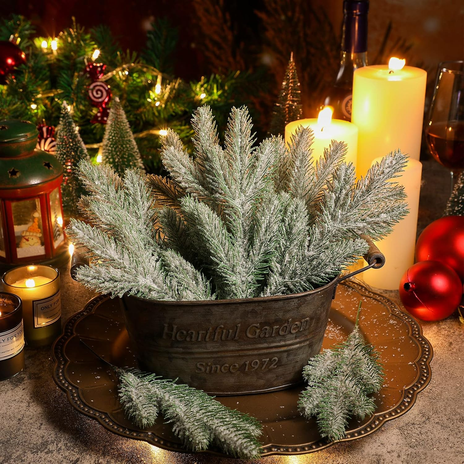 Jutom 30 Pcs Christmas Tree Picks Snow Frosted Pine Branches Christmas Artificial Pine Branches Faux Greenery Stems for DIY Garland Crafts Winter Tree Decorations image number 2