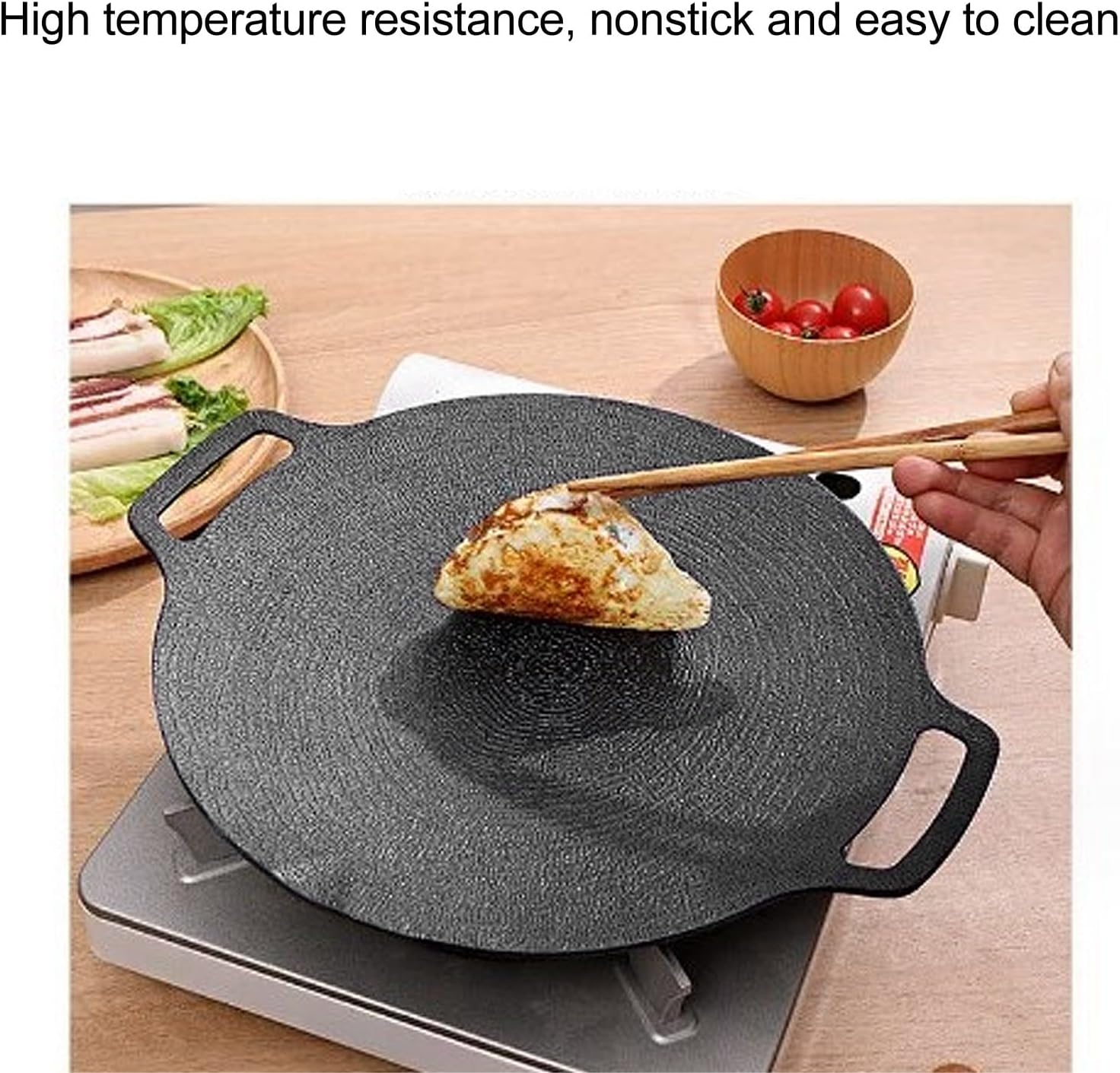 Korean BBQ Grill Pan, Nonstick round Griddle Grill Pan, Portable round Cast Iron Skillet with Handle, Multifunctional Stove Plate for Meats, Pancakes, Korean Grill Pan For image number 6