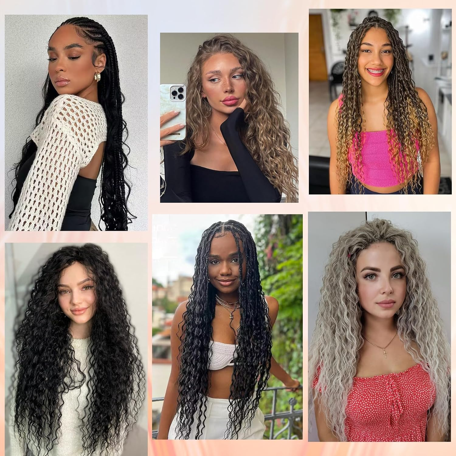 Herkeymidy Ocean Wave Crochet Hair 3 Packs 22 Inch Deep Wave Wavy Braiding Hair Crochet Synthetic Braids Hair Extension for Black Women (1B) image number 4