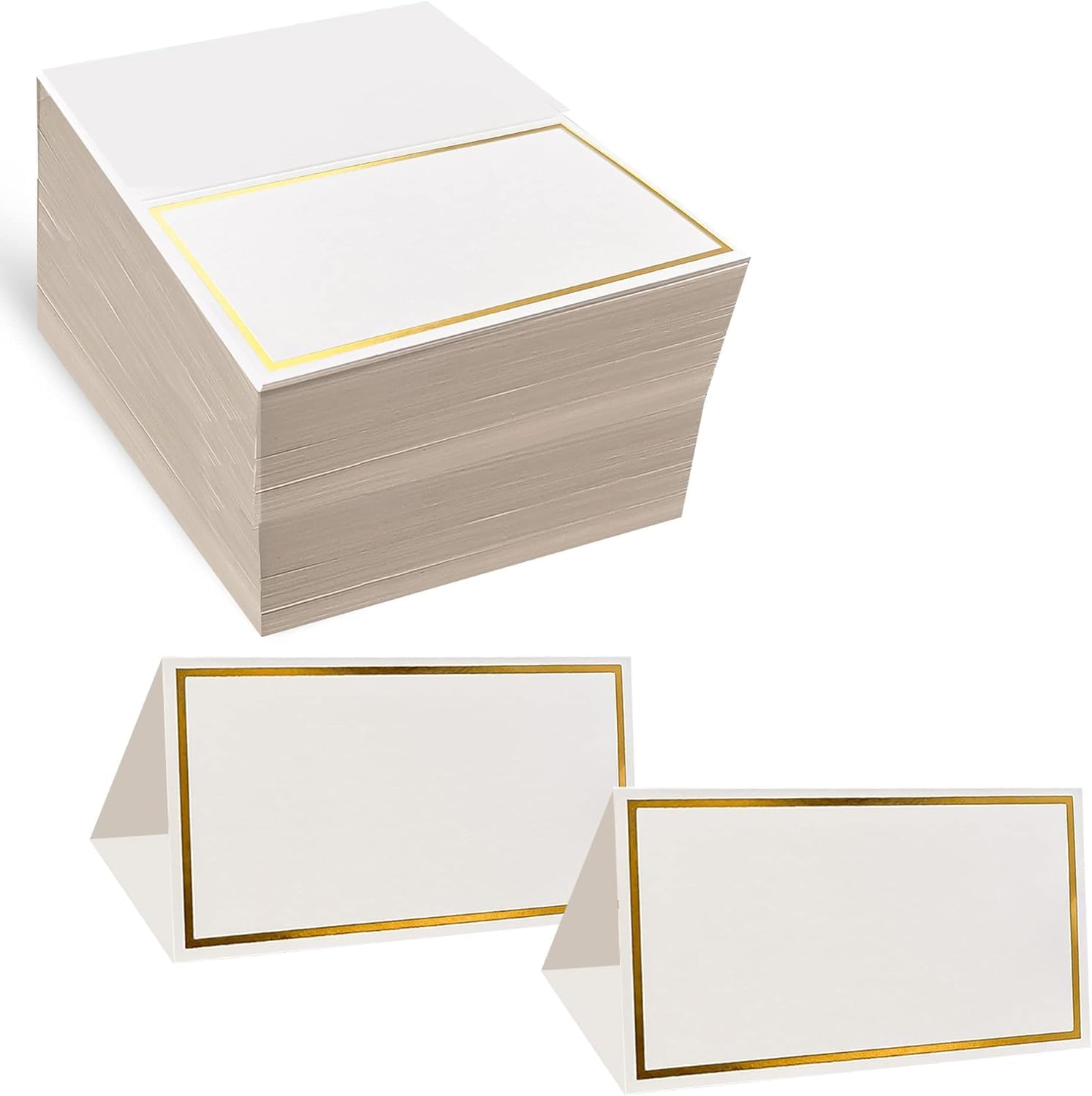 Evaster Premium Tent Name Place Cards with Gold Foil Border - Pack of 100, 2X3.5 Inches for Table Setting, Weddings, Banquets, Dinner Parties and Events