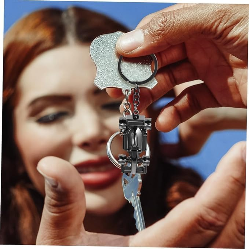 Fokmuaex 2 Pcs Silver & Black Racing Car Keyring Set - Key Chains Gifts for Men, Dad & Motorsport Fans - Fathers Day, Birthday Presents - Durable Metal Key Ring Accessories