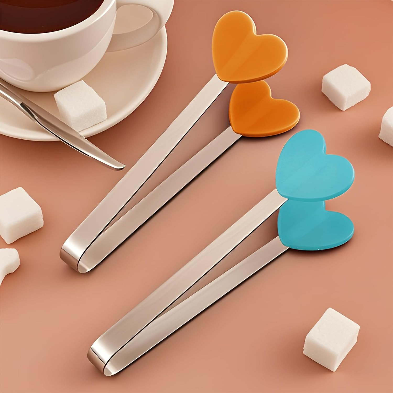 Little Serving Tongs, 4 PCS Heart Shape Kitchen Small Tongs for Ice Cube, Fruits, Sugar, Barbecue, Kitchen Gadgets (12.5Cm/4.92In)
