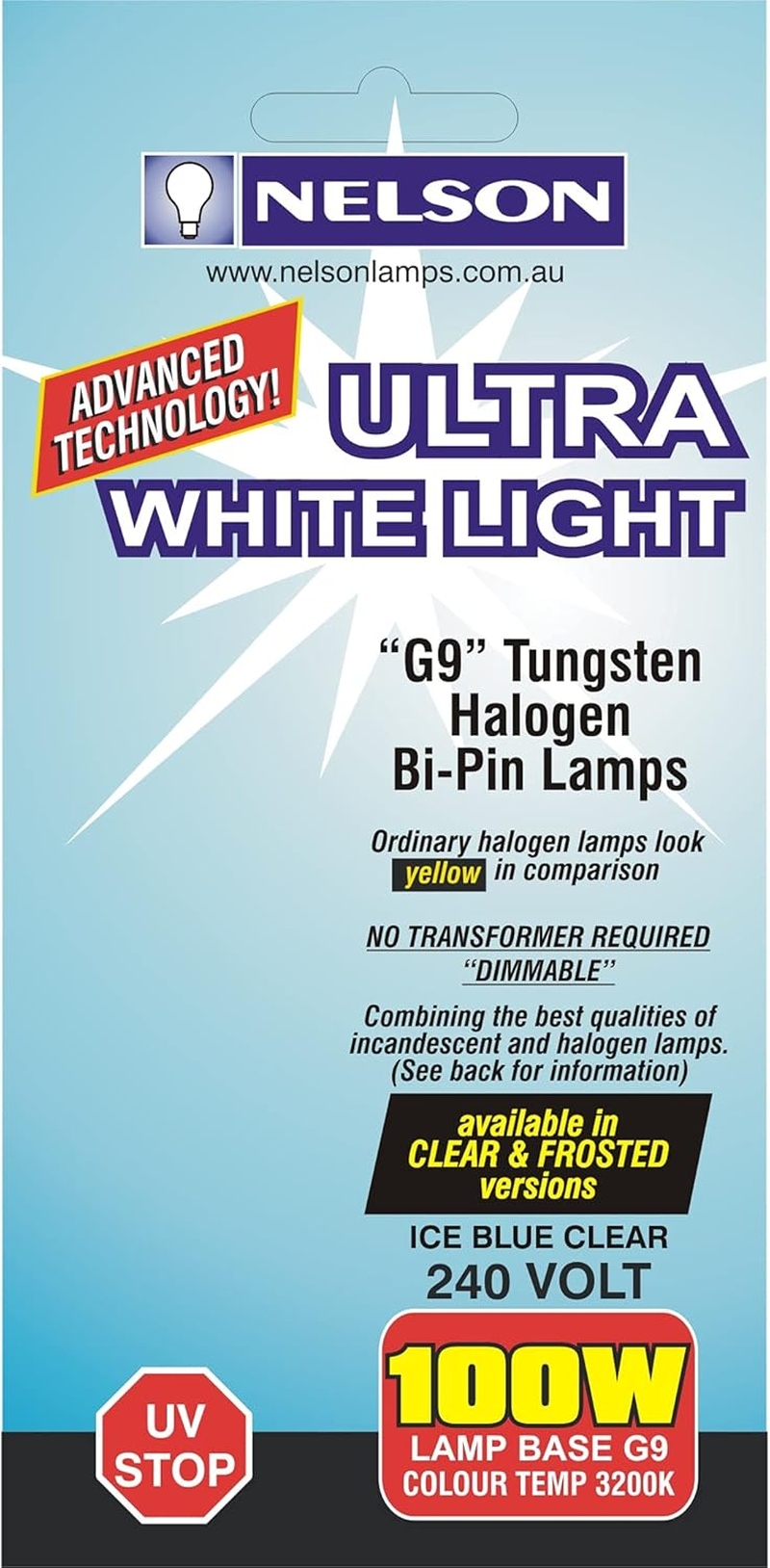 Halogen G9 Lamp, Ice Blue Clear, 100W