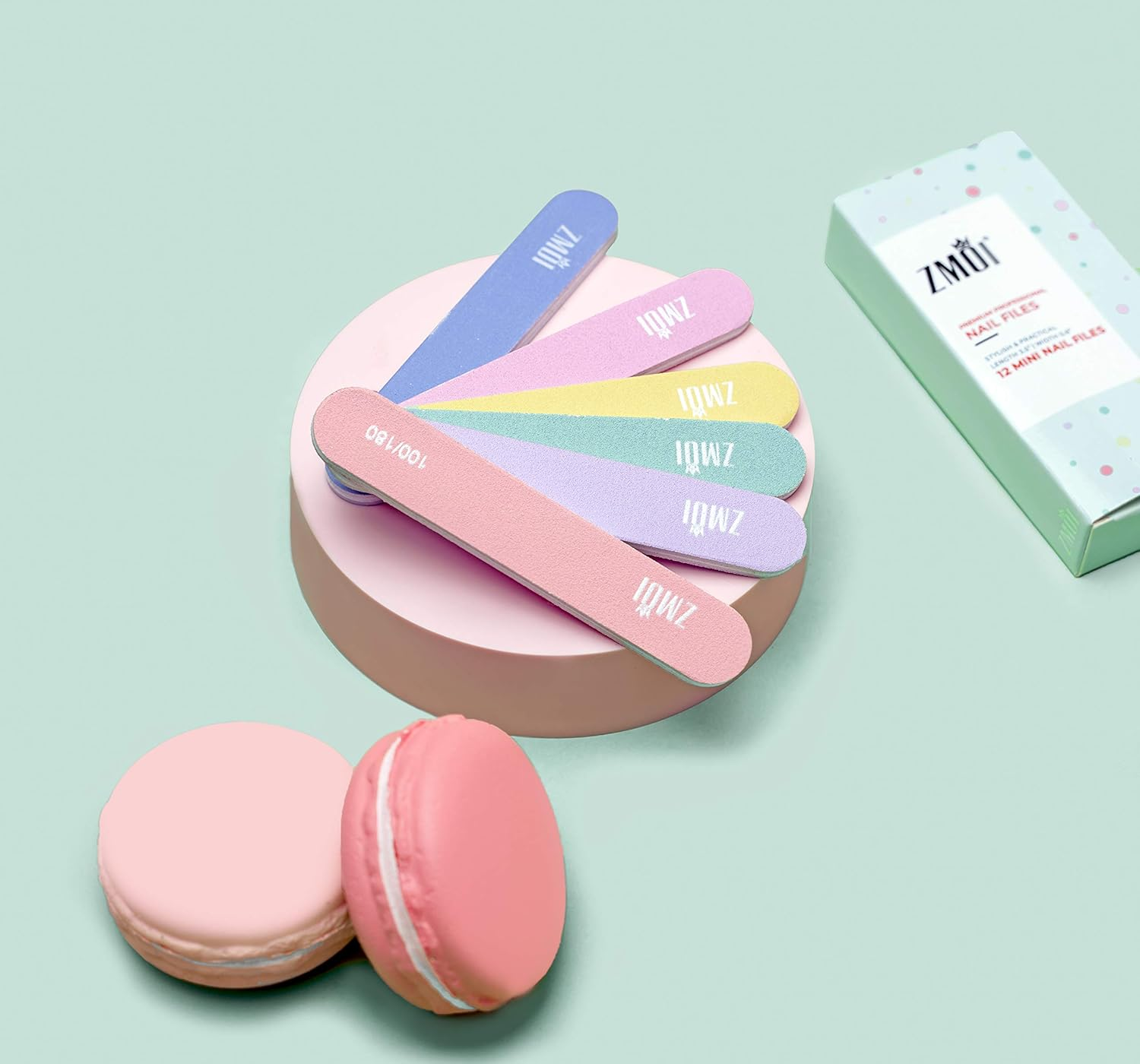 ZMOI Professional Mini Nail File &ndash; 12 PCS Stylish - Practical Fingernail File Pack for Natural and Acrylic Nails 100/180 &ndash; 3.5 X 0.6-Inch Emery Boards