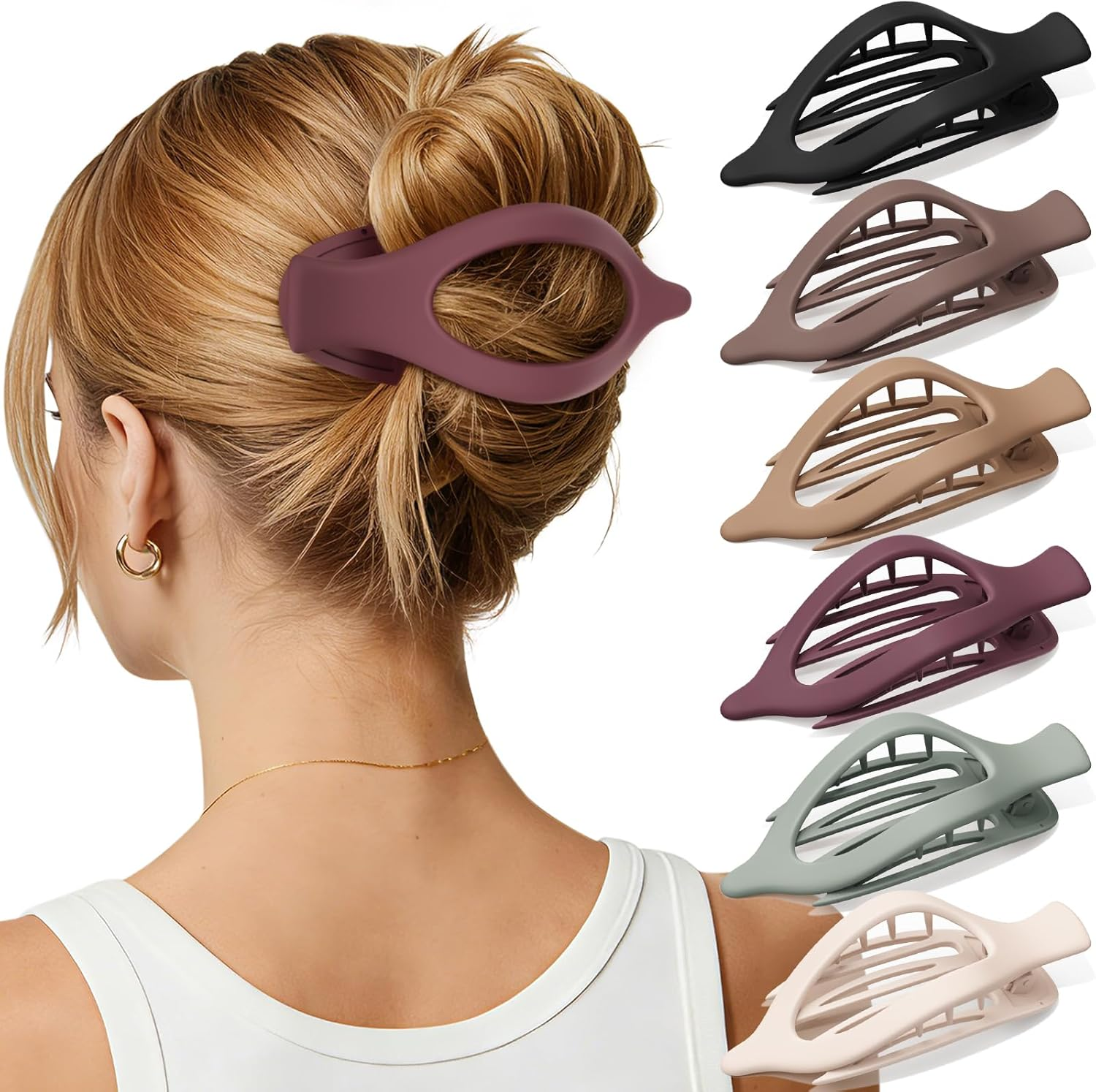 Oeusnael 4 PCS Large Flat Hair Clips for Women Girls, French Concord Lay down Hair Claw Clips for Thick Thin Hair, Matte Non-Slip Strong Hold Hair Accessories (Tortoise)