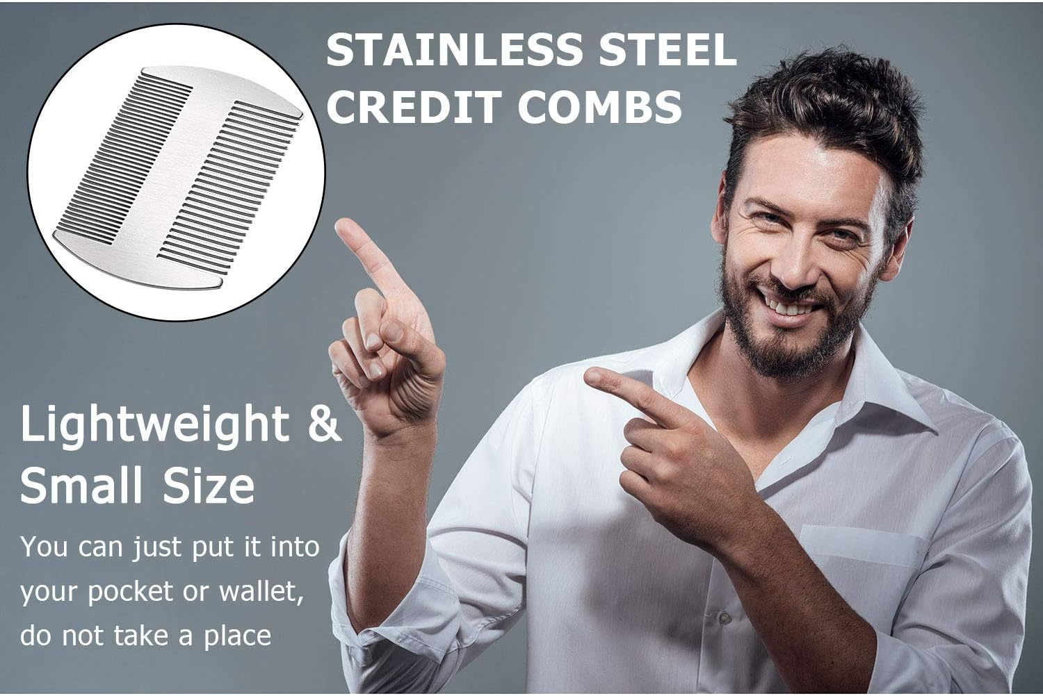 Boao 2-Piece Metal Hair Combs for Women & Men, Beard & Mustache Comb, Lice Comb, Wallet-Sized, Silver, Stainless Steel image number 4