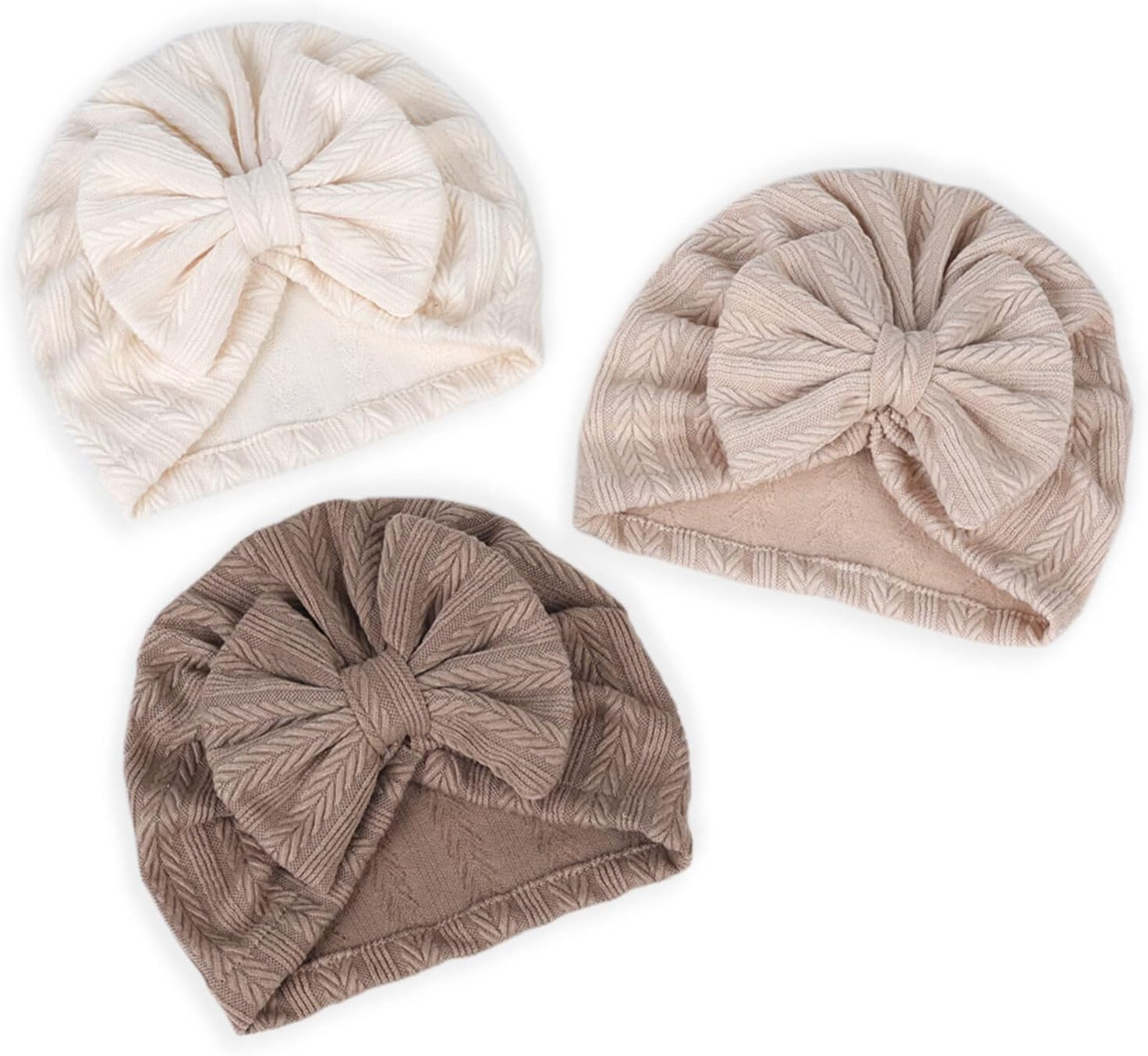 SEAUR Newborn Baby Girls' Turban Hats Cotton Bow Beanie Spring Toddlers Kids Headwraps Infant Caps 6 Pack Type-01 image number 4