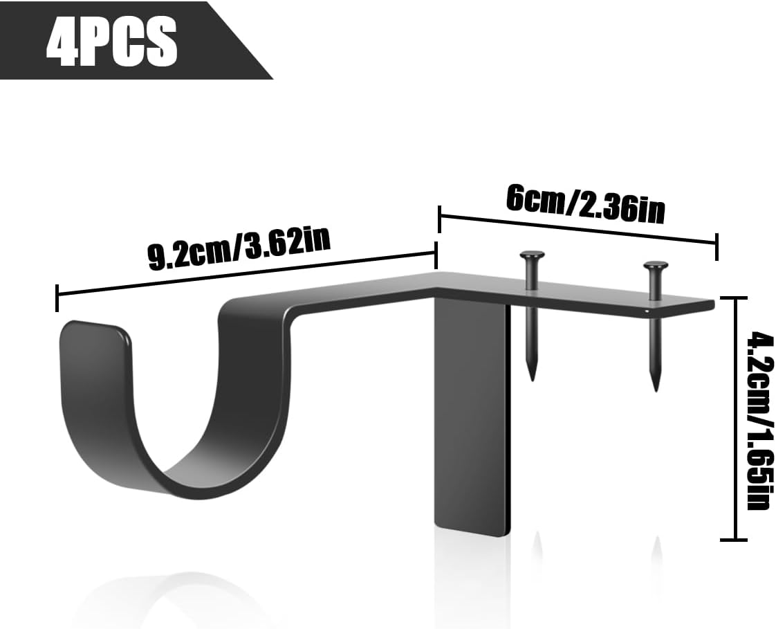 HAIKING Curtain Rod Bracket, 4 PCS Adjustable Curtain Rod Holders for Bedroom Kitchen Window Valance Decoration (Black & Silver) image number 3